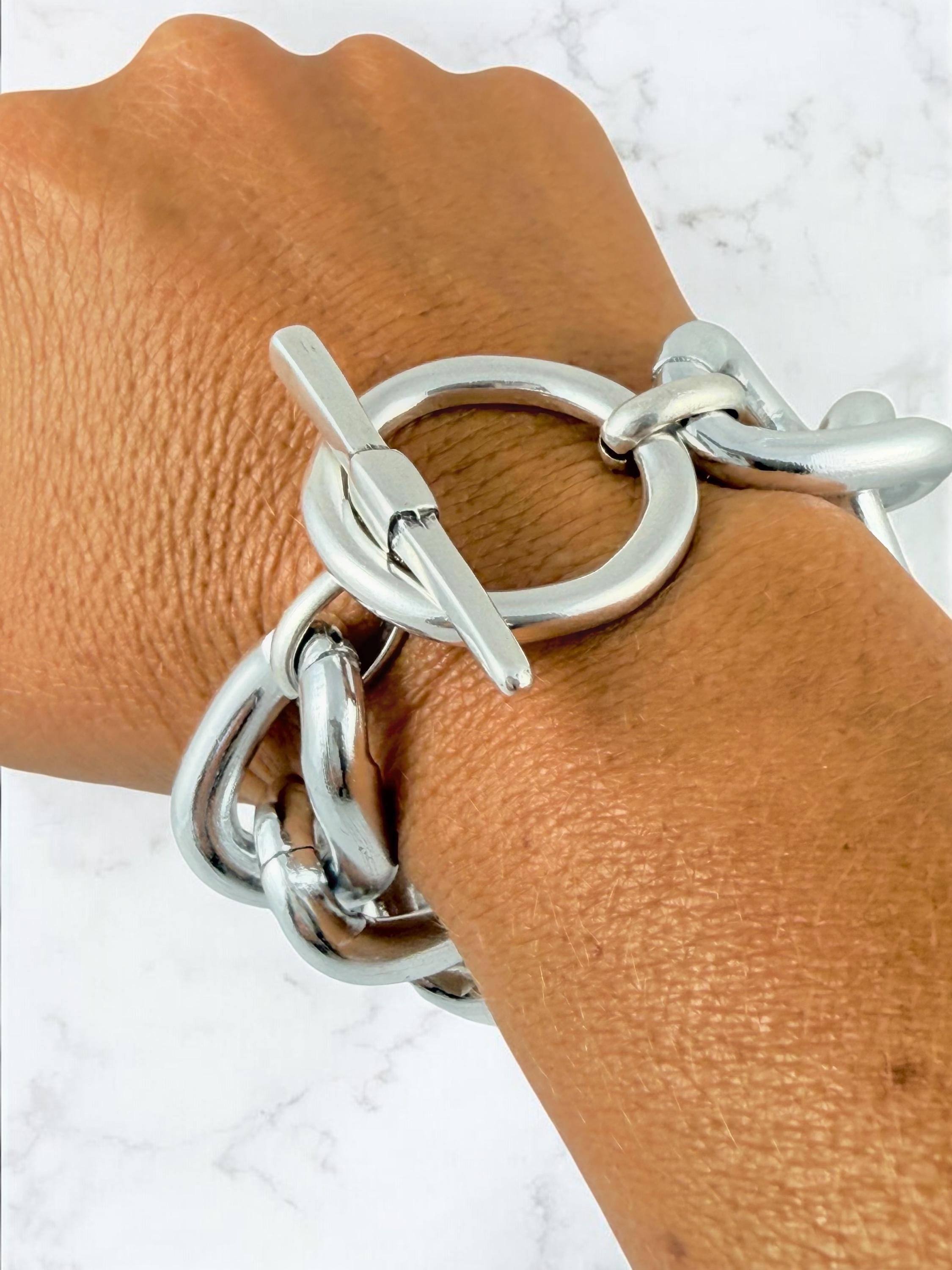 Super Chunky Silver Chain Bracelet – Bold Toggle Clasp – Reversible & Lightweight – Custom Fit – Kukuri Jewelry