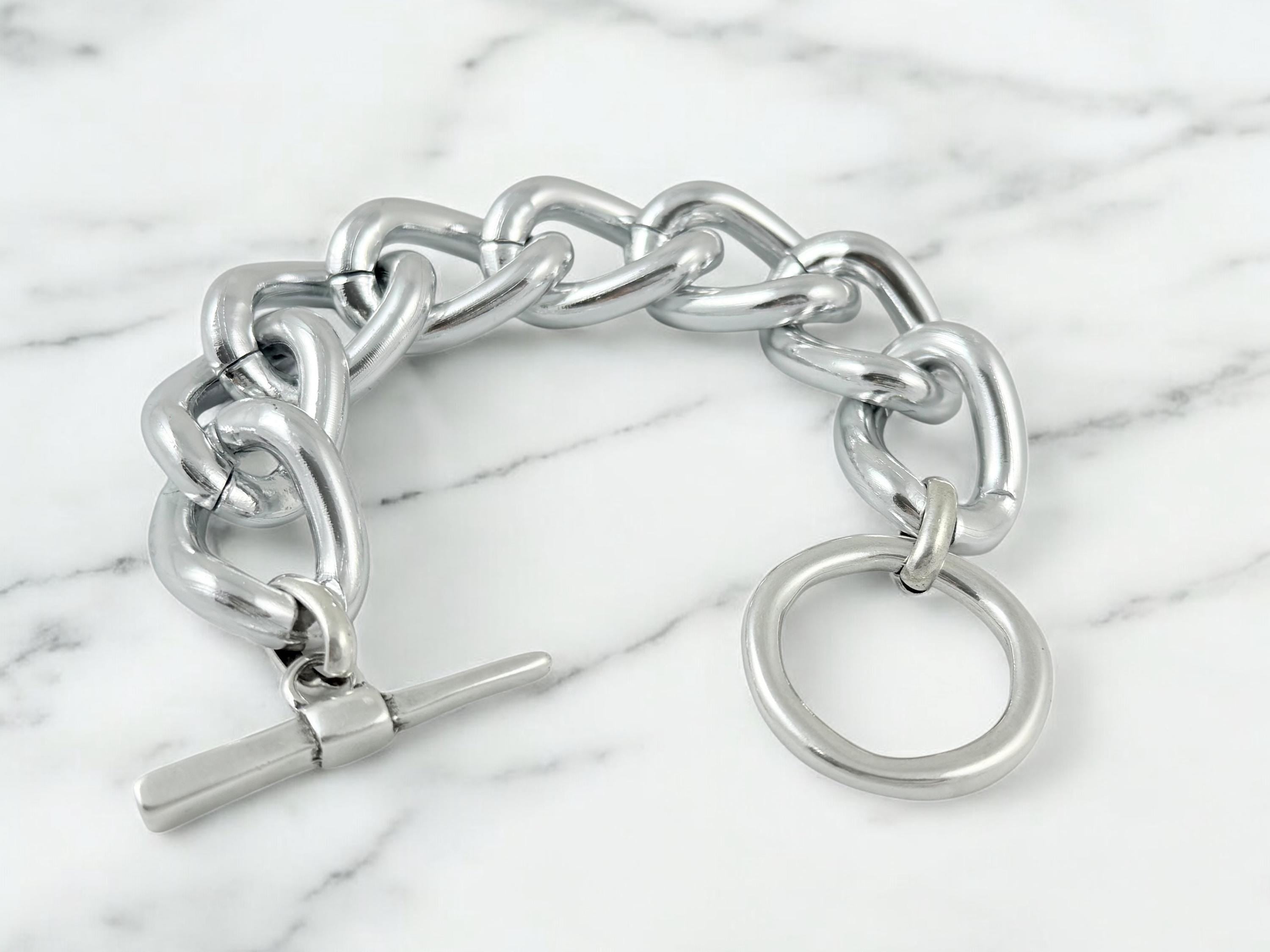 Super Chunky Silver Chain Bracelet – Bold Toggle Clasp – Reversible & Lightweight – Custom Fit – Kukuri Jewelry