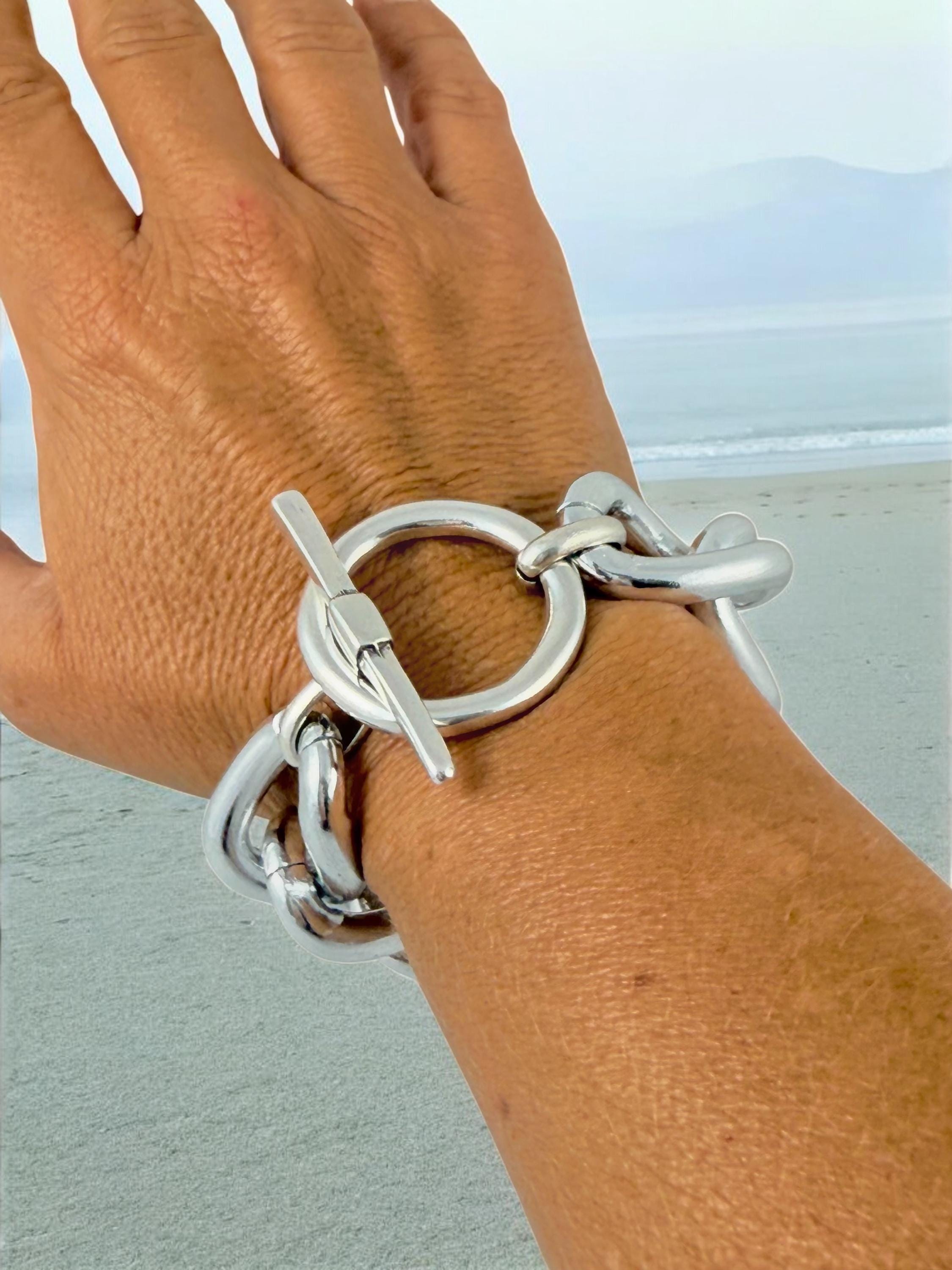 Super Chunky Silver Chain Bracelet – Bold Toggle Clasp – Reversible & Lightweight – Custom Fit – Kukuri Jewelry