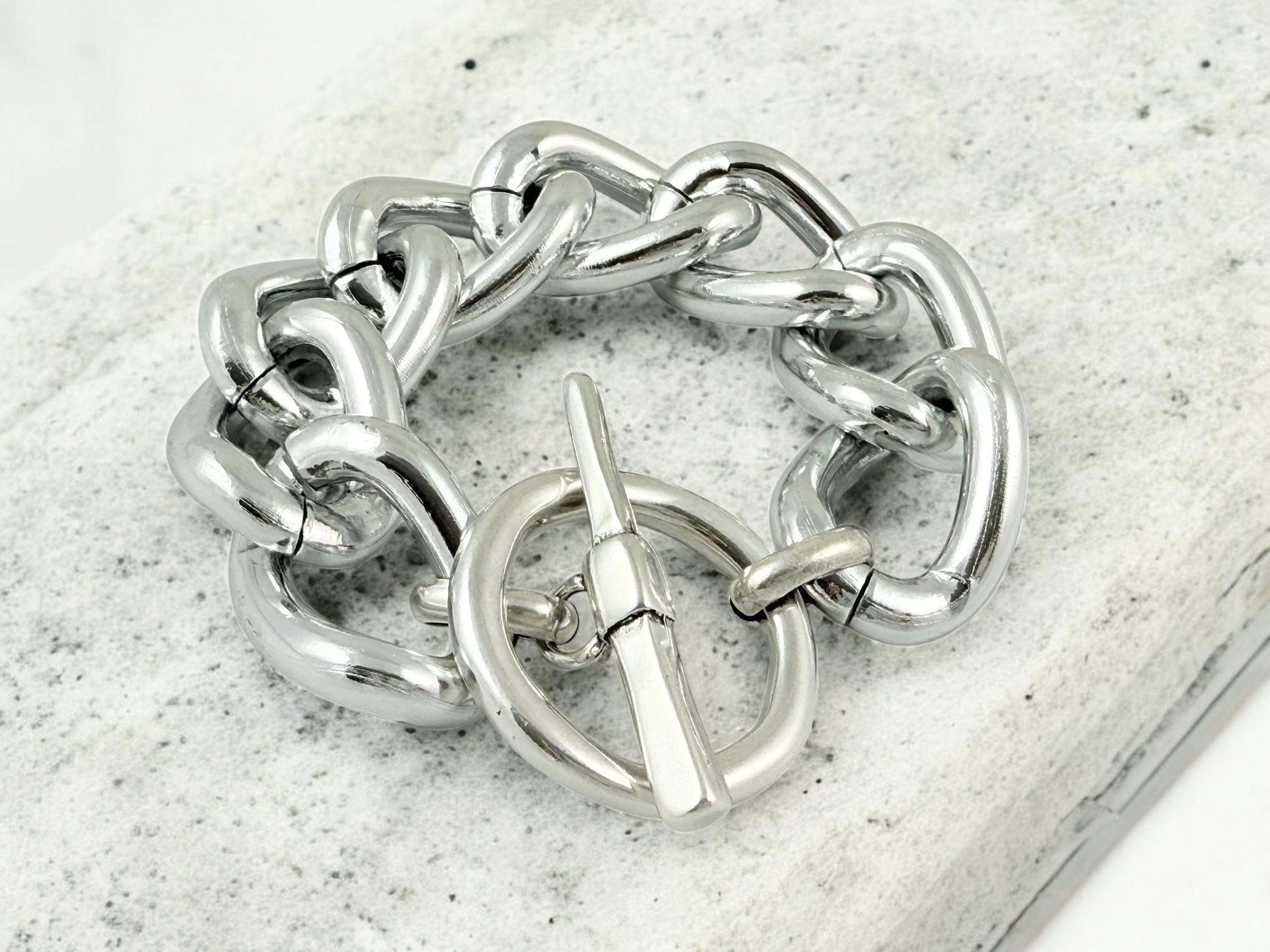Super Chunky Silver Chain Bracelet – Bold Toggle Clasp – Reversible & Lightweight – Custom Fit – Kukuri Jewelry