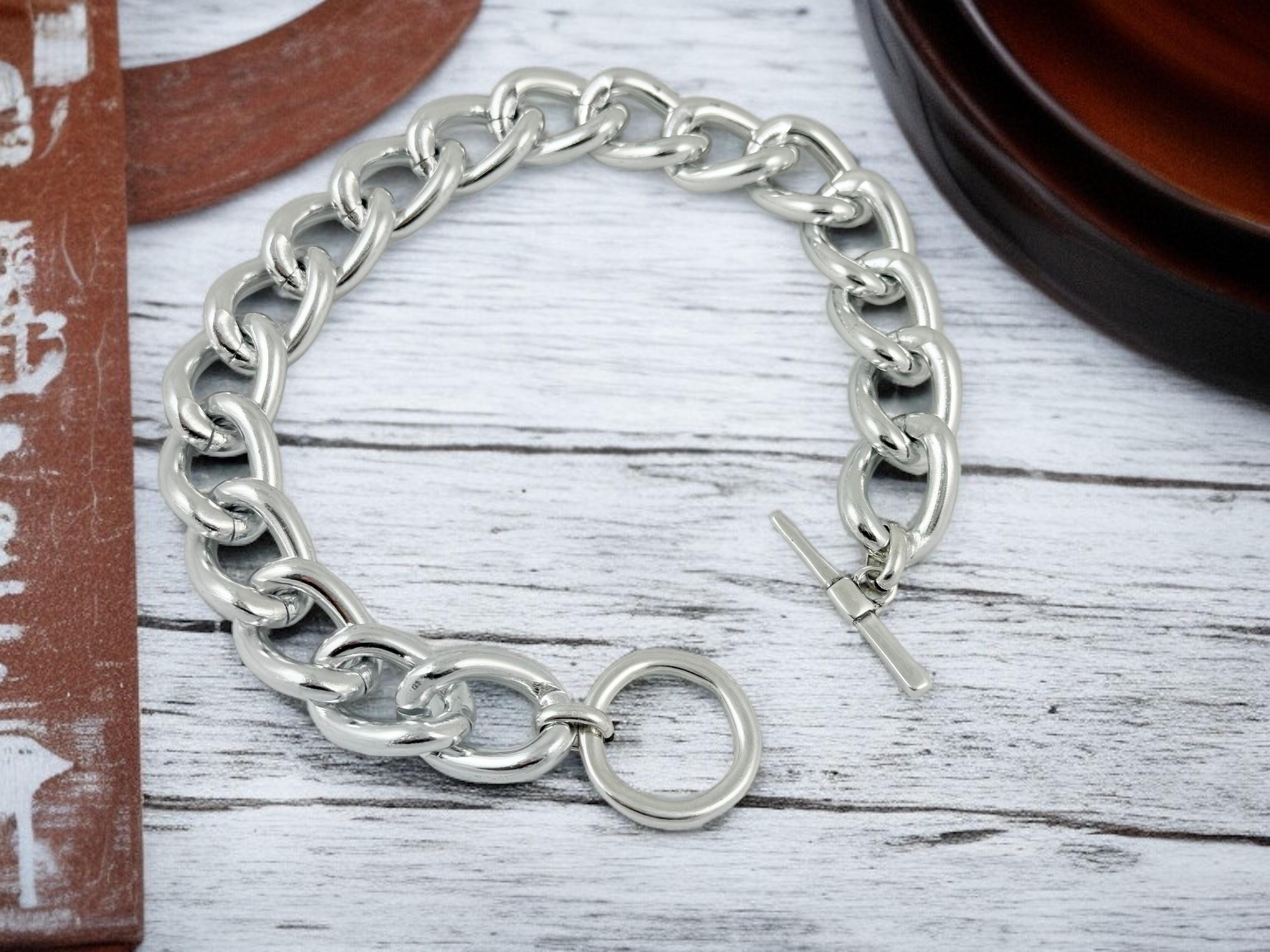 Super Chunky Silver Toggle Clasp Lightweight Necklace – Bold Aluminum Chain – Custom Length – Kukuri Jewelry