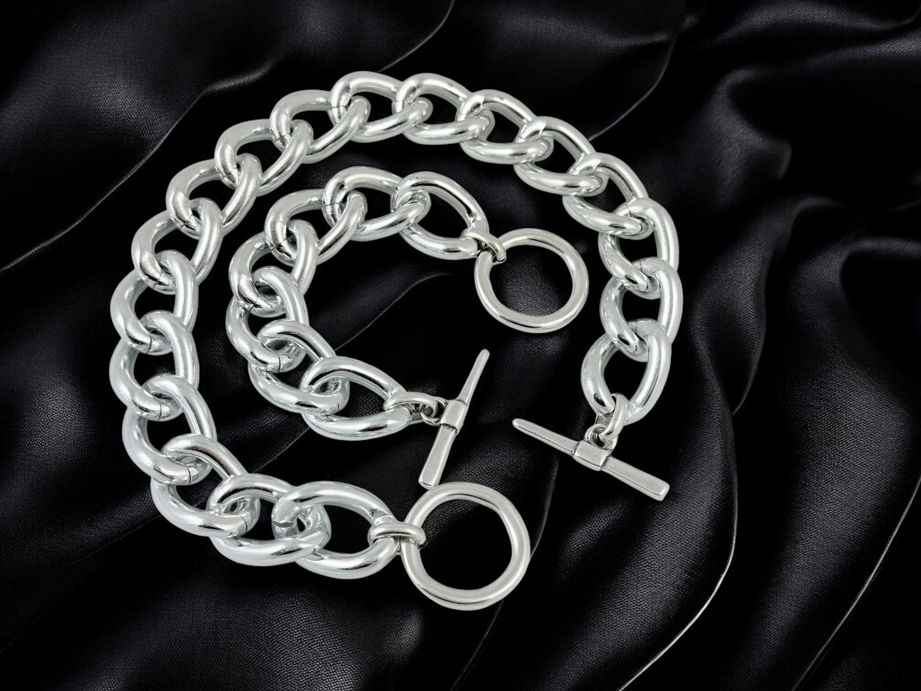 Super Chunky Silver Toggle Clasp Lightweight Necklace – Bold Aluminum Chain – Custom Length – Kukuri Jewelry