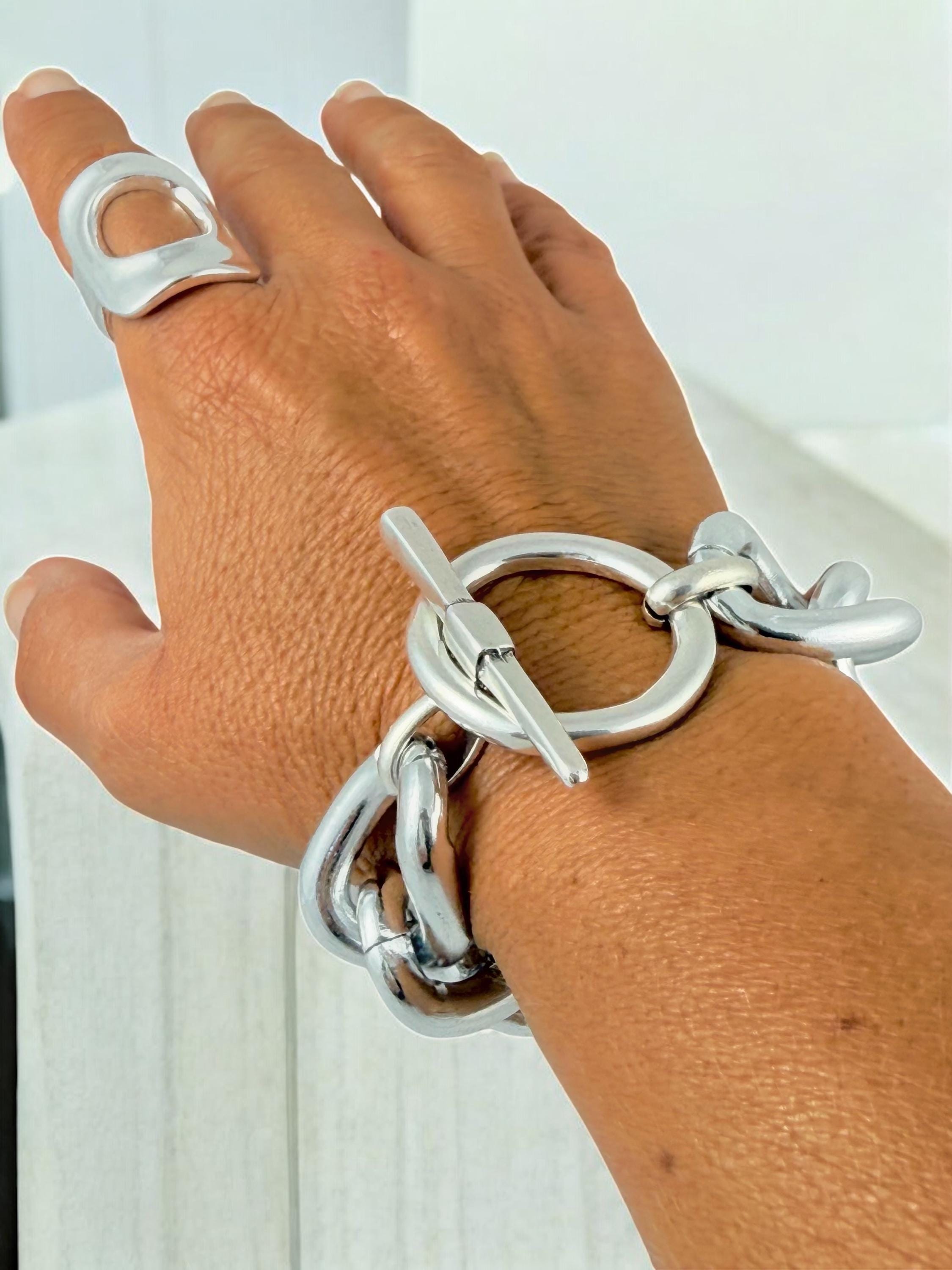 Super Chunky Silver Chain Bracelet – Bold Toggle Clasp – Reversible & Lightweight – Custom Fit – Kukuri Jewelry