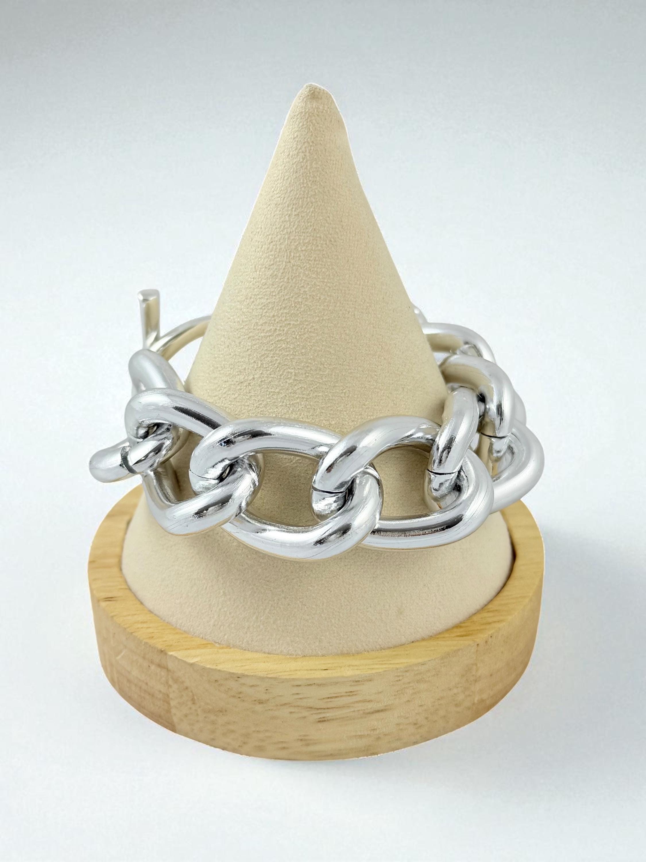 Super Chunky Silver Chain Bracelet – Bold Toggle Clasp – Reversible & Lightweight – Custom Fit – Kukuri Jewelry