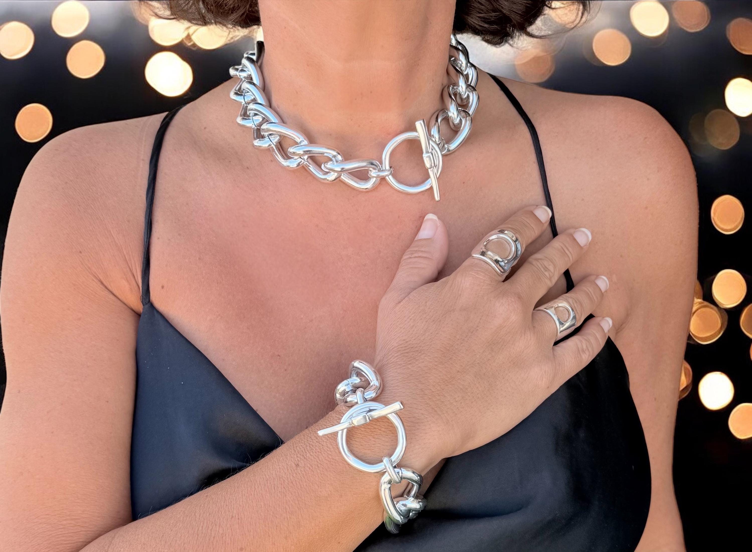 Super Chunky Silver Toggle Clasp Lightweight Necklace – Bold Aluminum Chain – Custom Length – Kukuri Jewelry