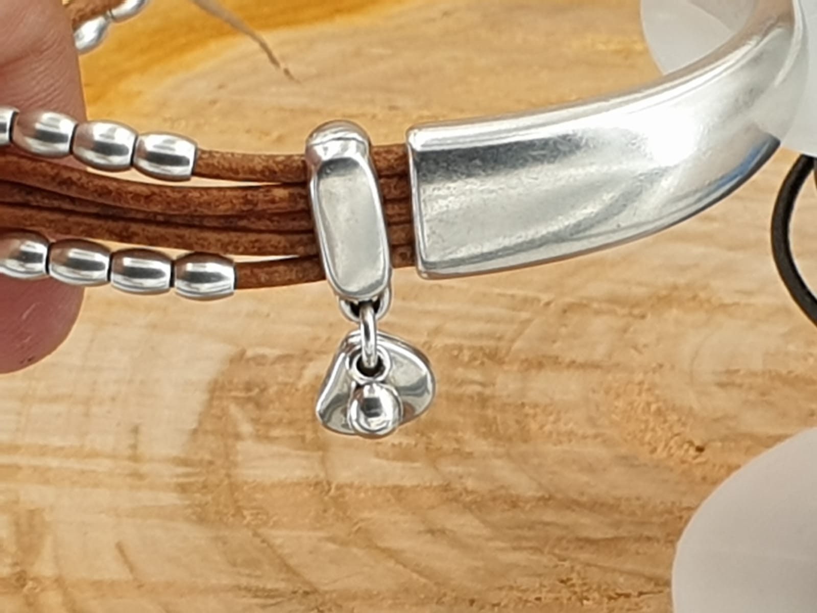 Silver and leather bracelet, beaded cuff silver bracelet, hippie bracelet, cuff bracelet, tribal bracelet, charms bohemian leather bracelet