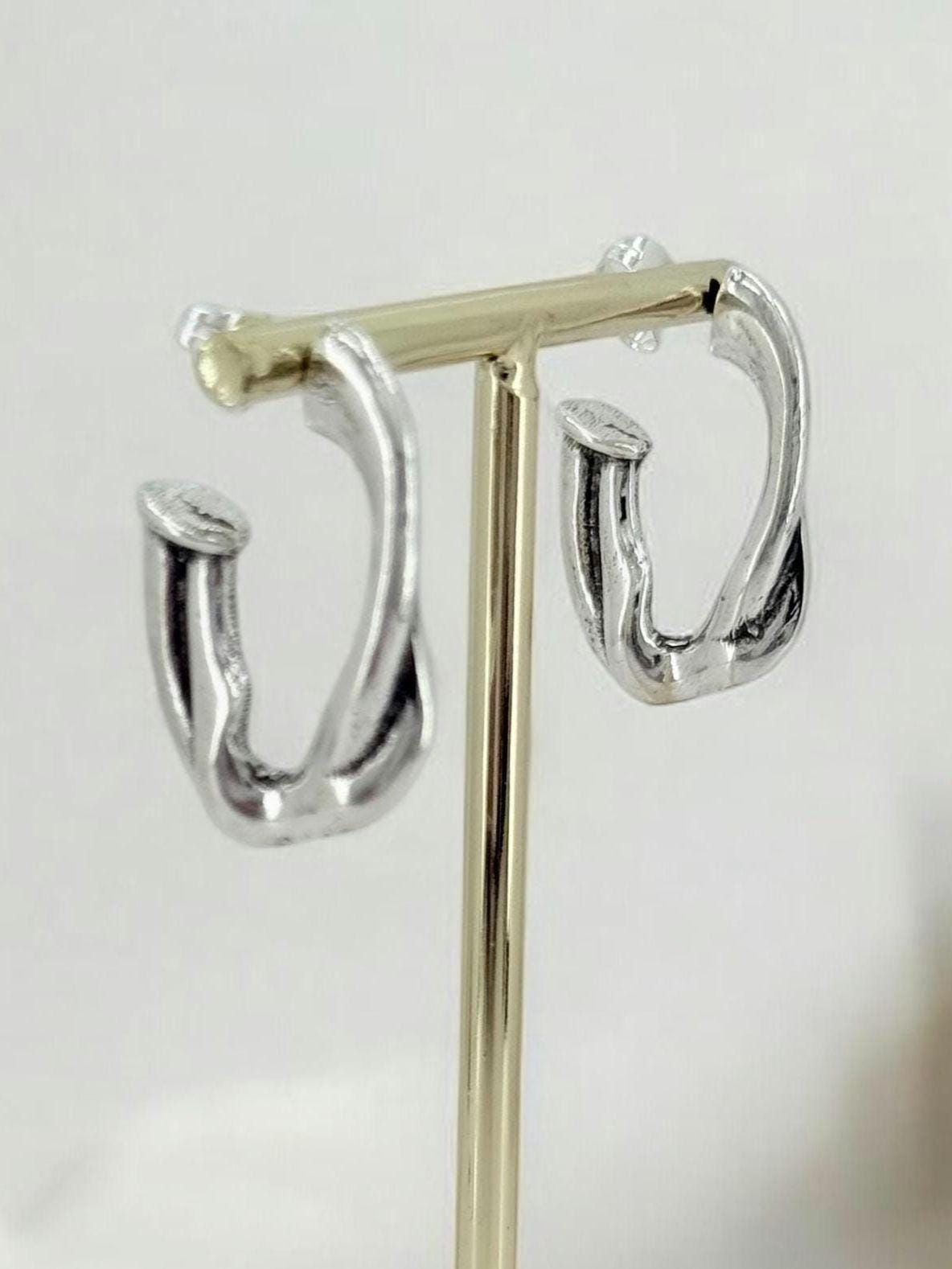 Chunky Hammered Silver Hoop Earrings – Engraved Statement Hoops – Uno de 50 Style – Large Bold Gift for Women