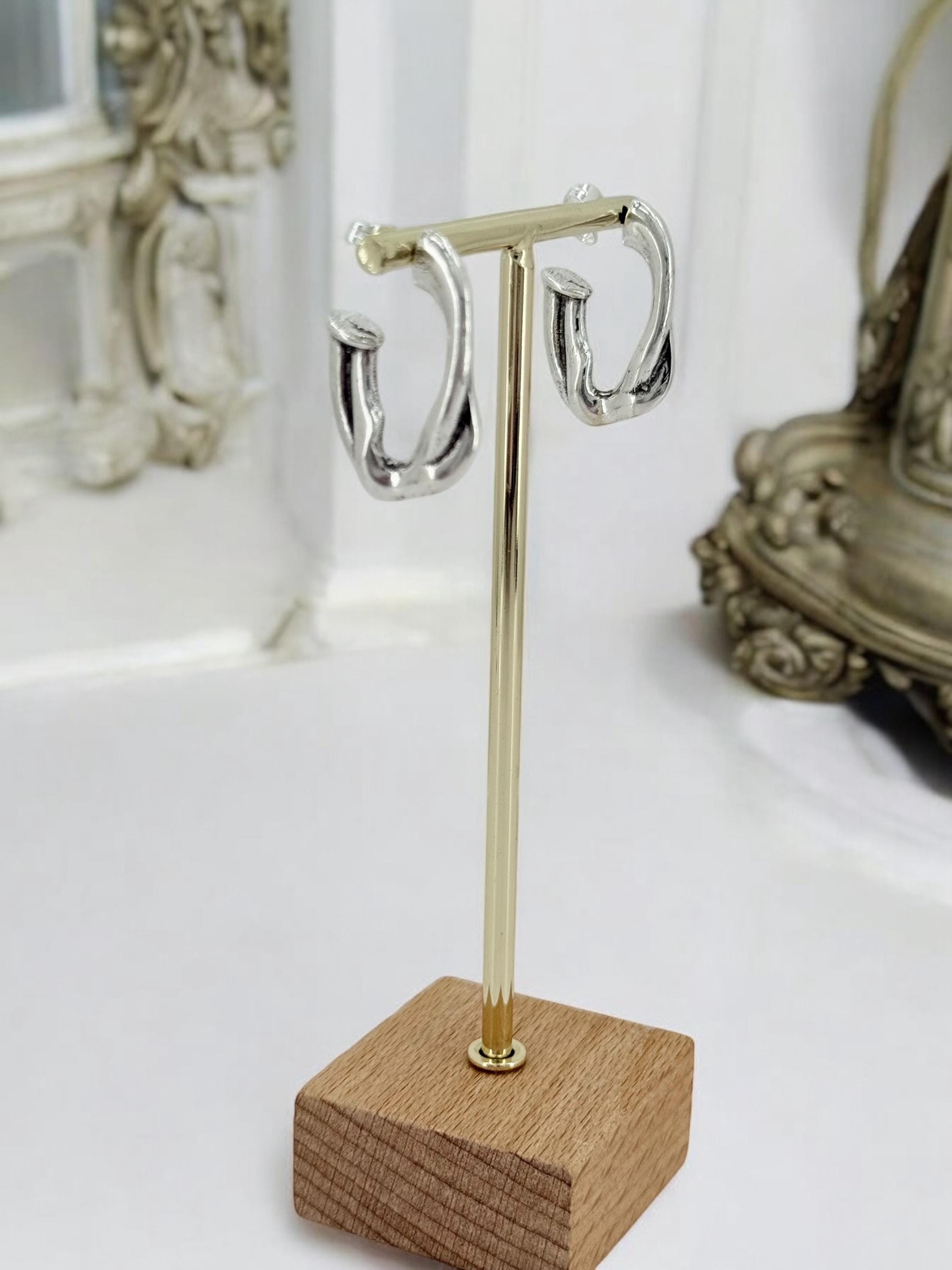 Chunky Hammered Silver Hoop Earrings – Engraved Statement Hoops – Uno de 50 Style – Large Bold Gift for Women