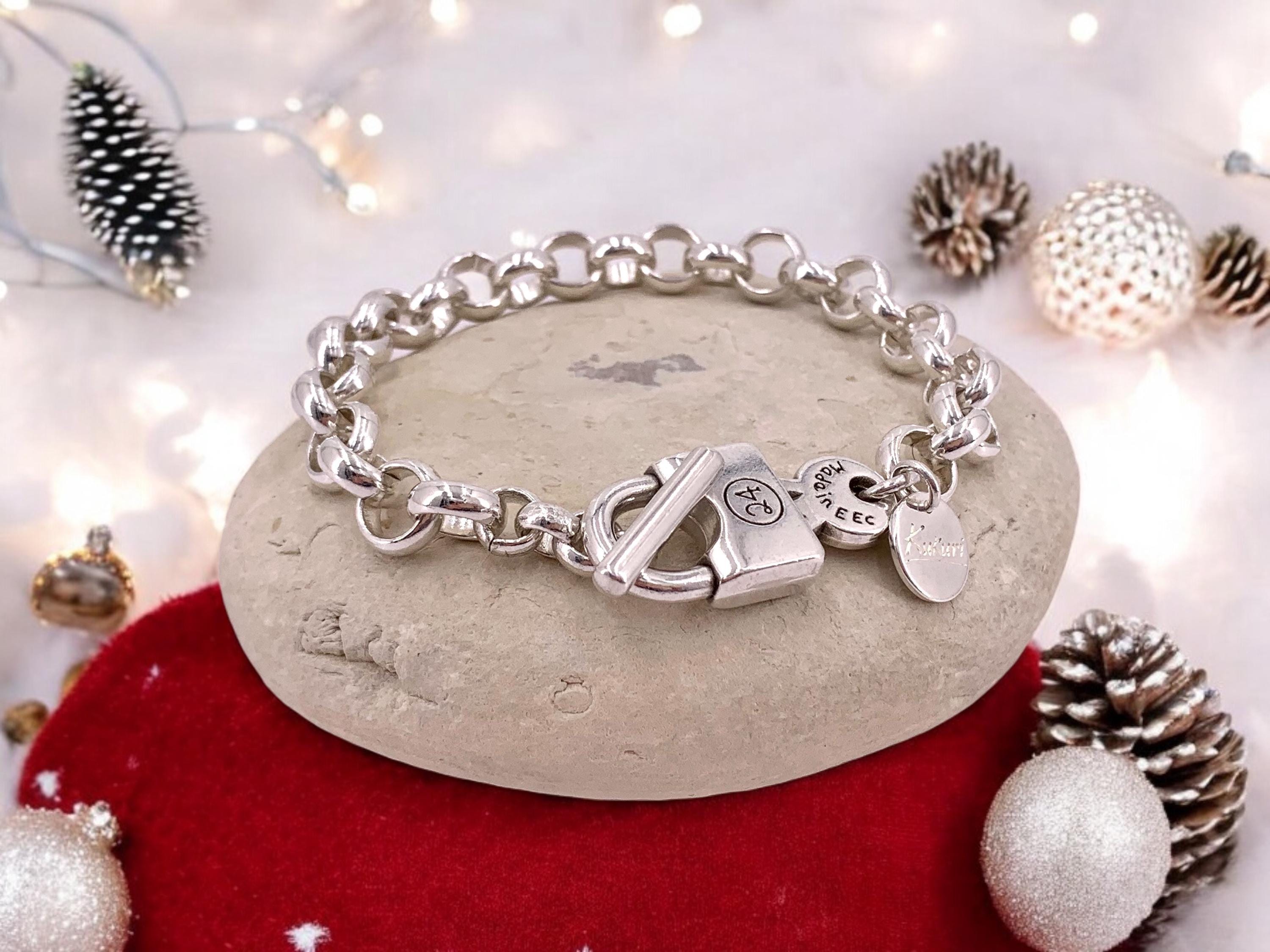 Chunky Silver chain bracelet with padlock, bold link rolo bracelet, heavyweight chain bracelet, voluminous bracelet, uno de 50 style, gift