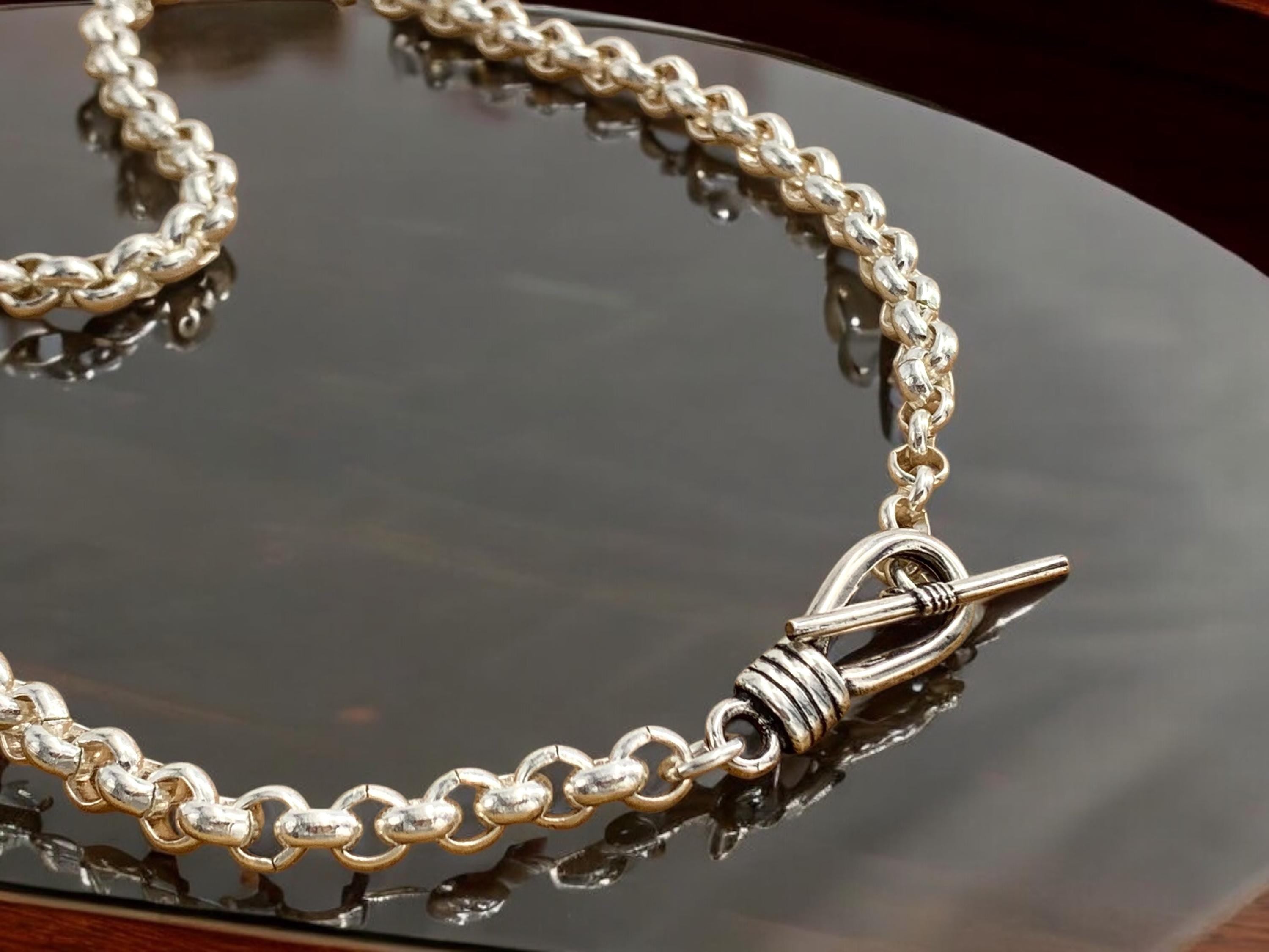 Gargantilla gruesa de cadena rolo plateada: joya llamativa bañada en plata con cierre de palanca. Regalo para mujer.