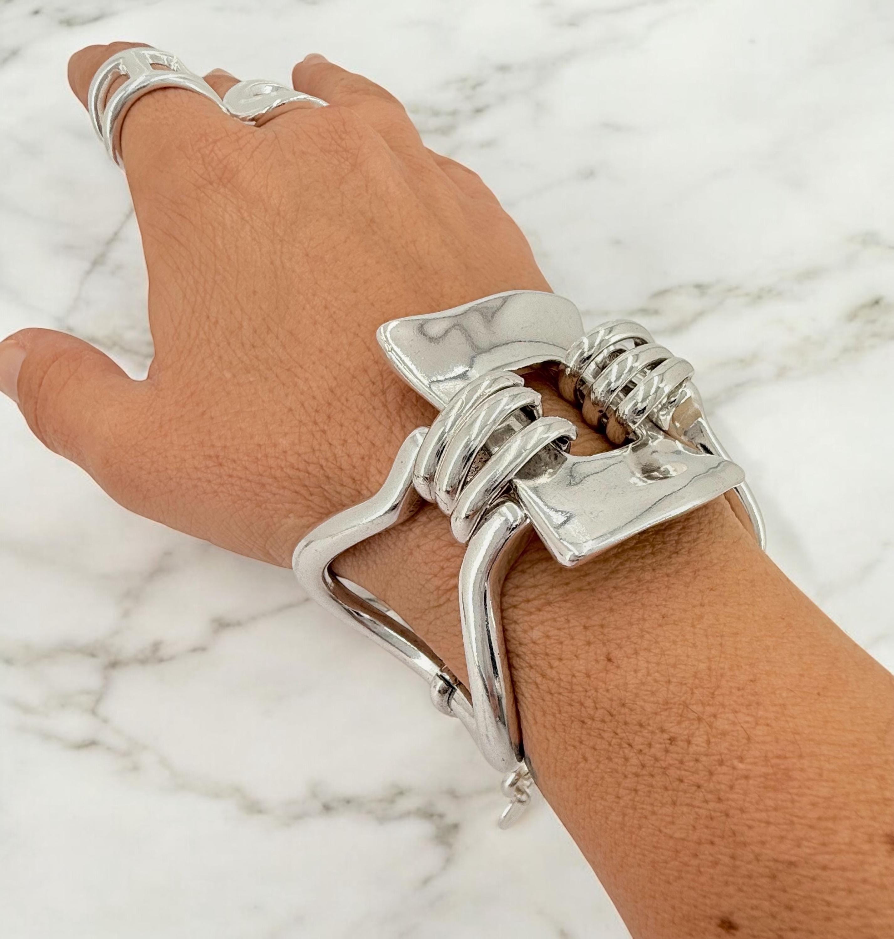 Chunky silver bracelet, cuff bracelet, silver bold bracelet, silver chain bracelet, thick link bracelet, uno de 50 style, statement bracelet