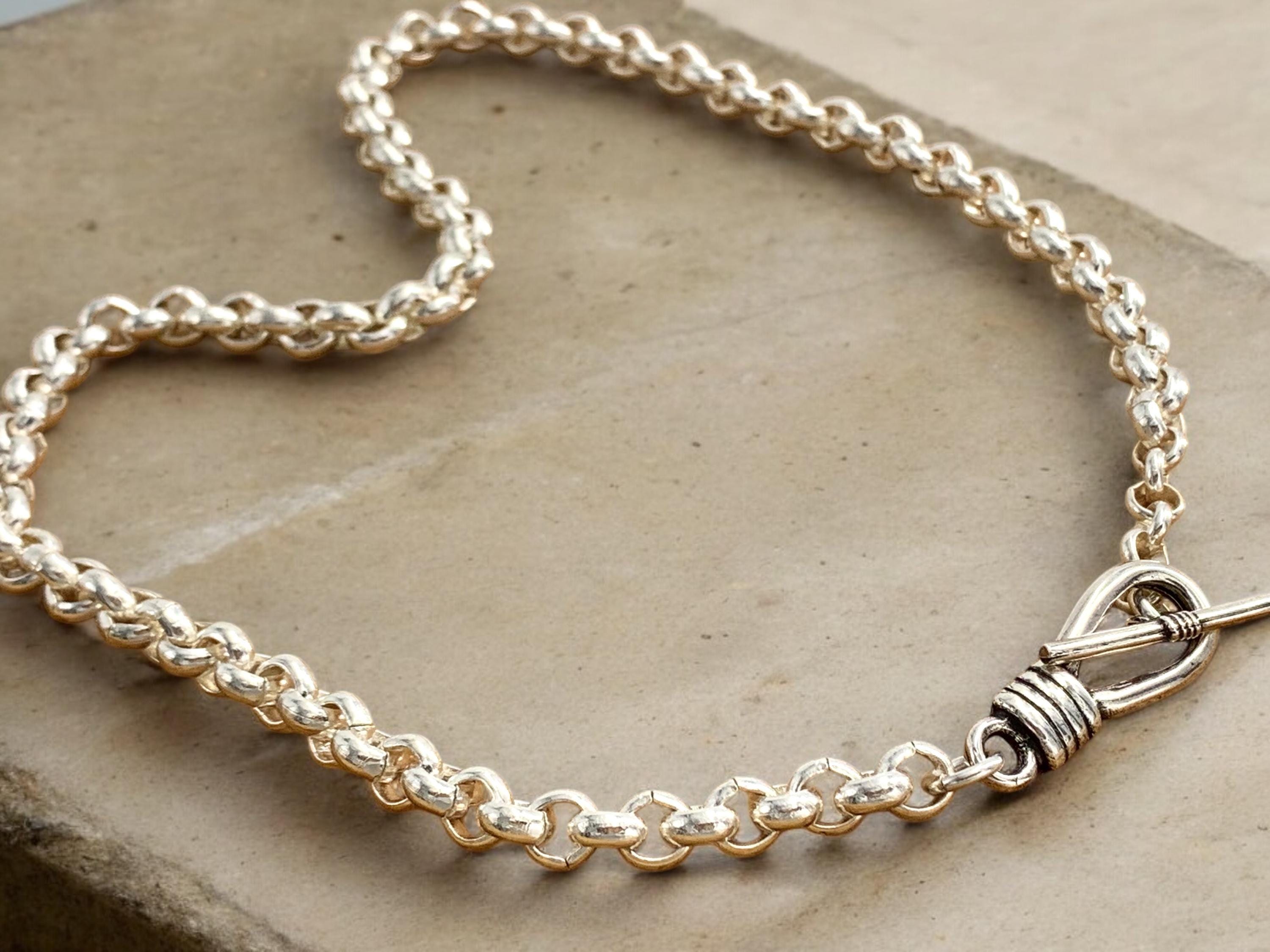 Gargantilla gruesa de cadena rolo plateada: joya llamativa bañada en plata con cierre de palanca. Regalo para mujer.