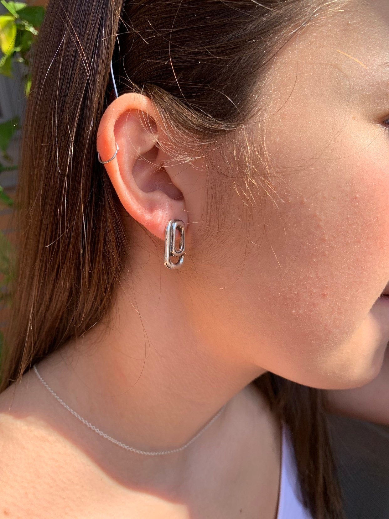 Chunky Silver Chain-Link Earrings – Modern Geometric Design – Kukuri Jewelry