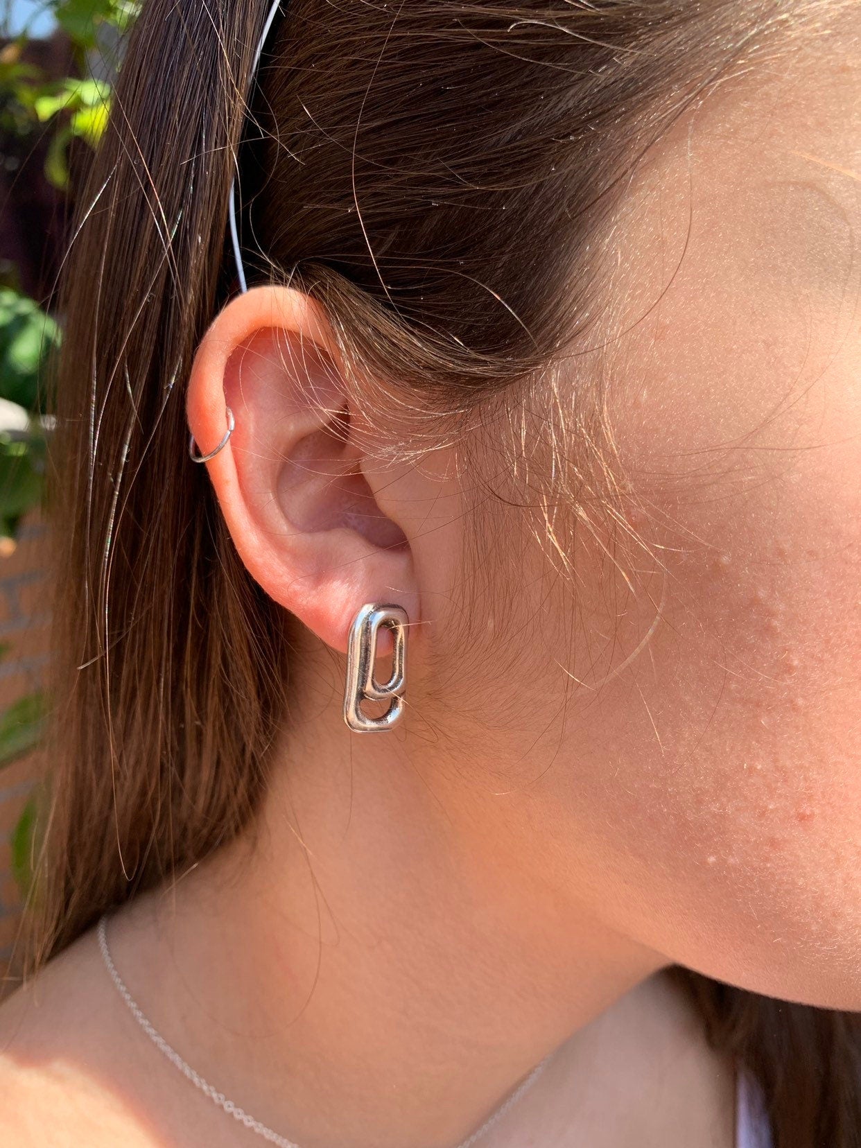 Chunky Silver Chain-Link Earrings – Modern Geometric Design – Kukuri Jewelry