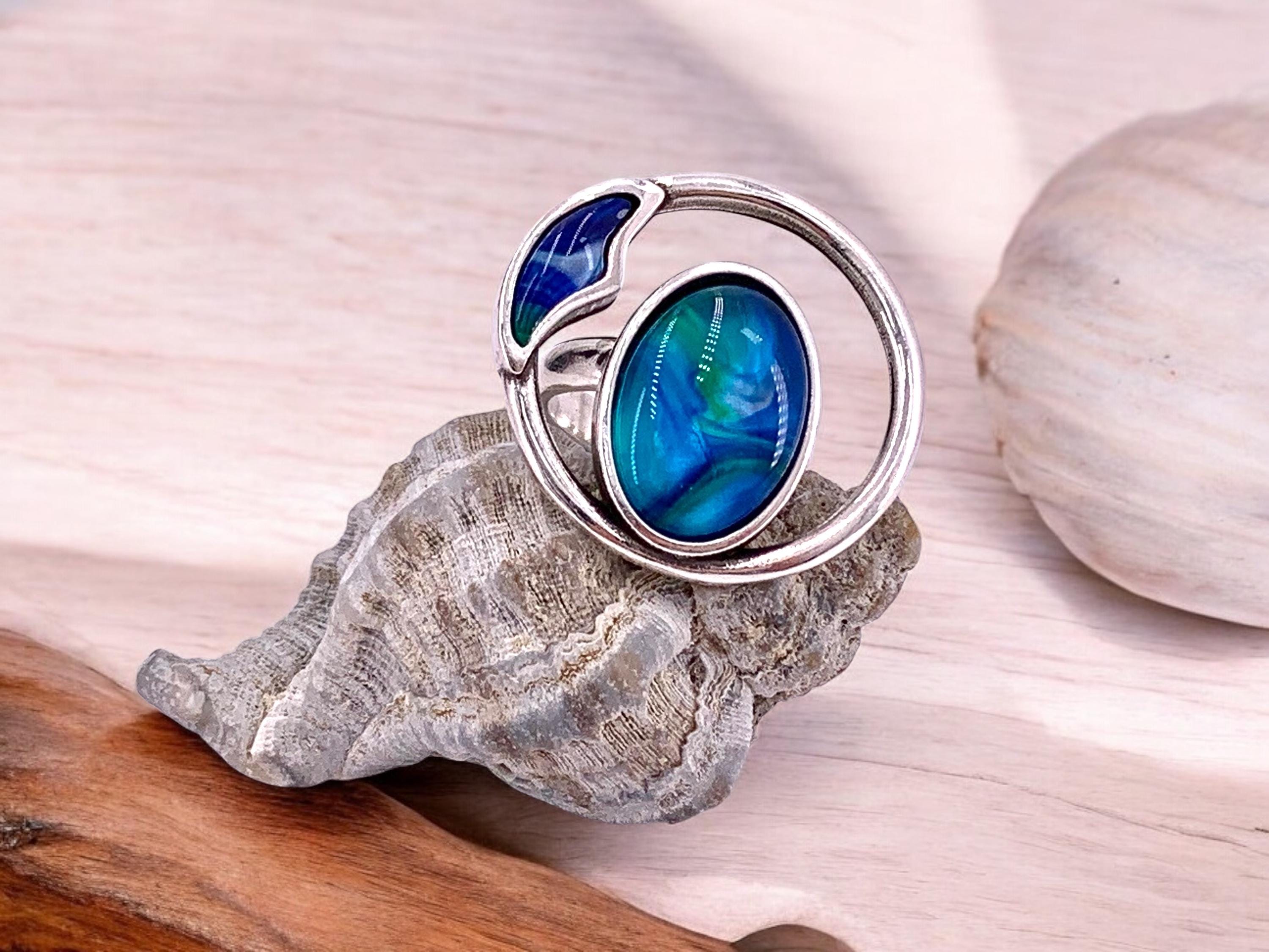 Statement Chunky Silver Ring – Colorful Oversized Design – Adjustable Size 6.5–8 – Kukuri Jewelry