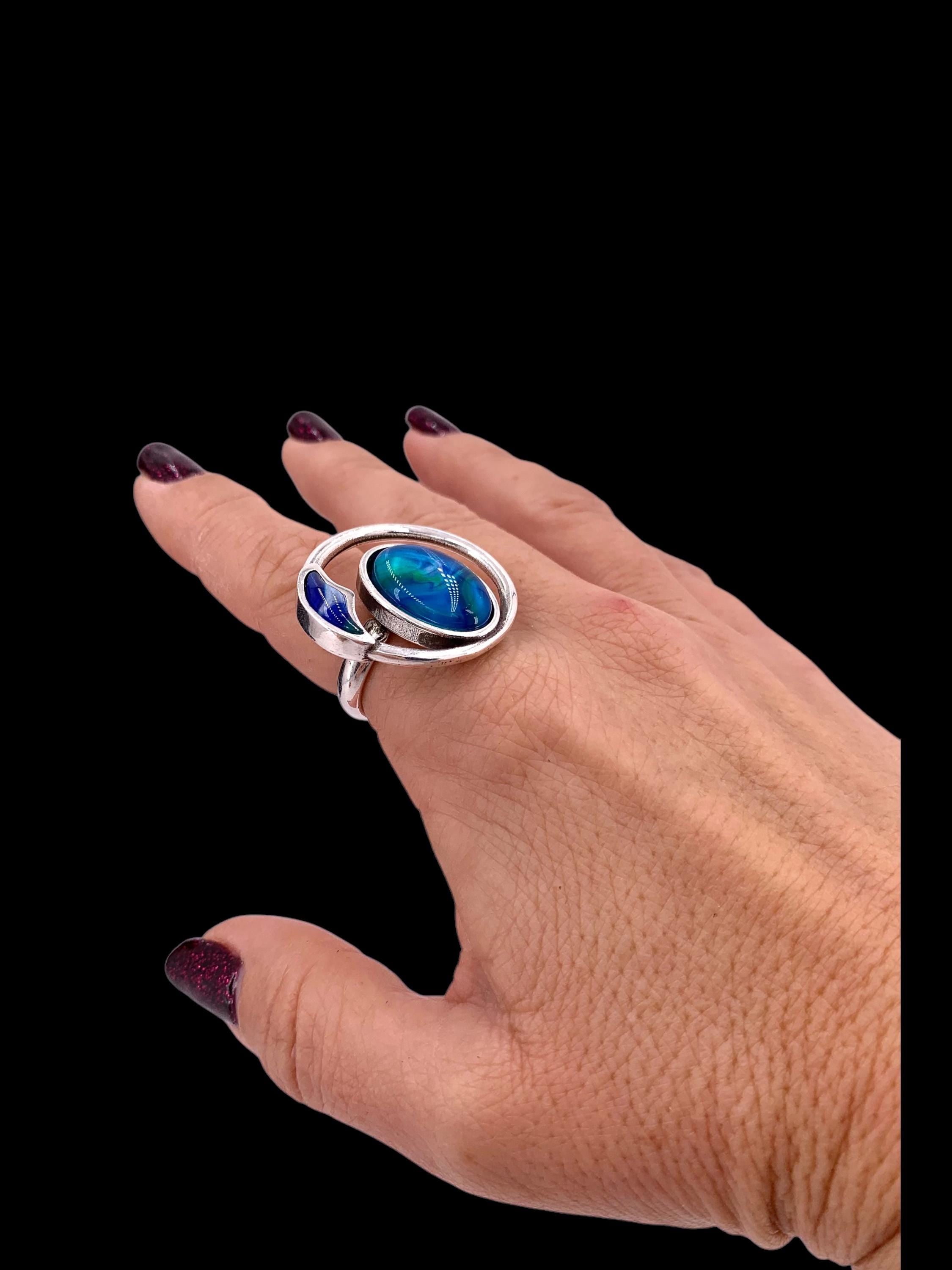 Statement Chunky Silver Ring – Colorful Oversized Design – Adjustable Size 6.5–8 – Kukuri Jewelry