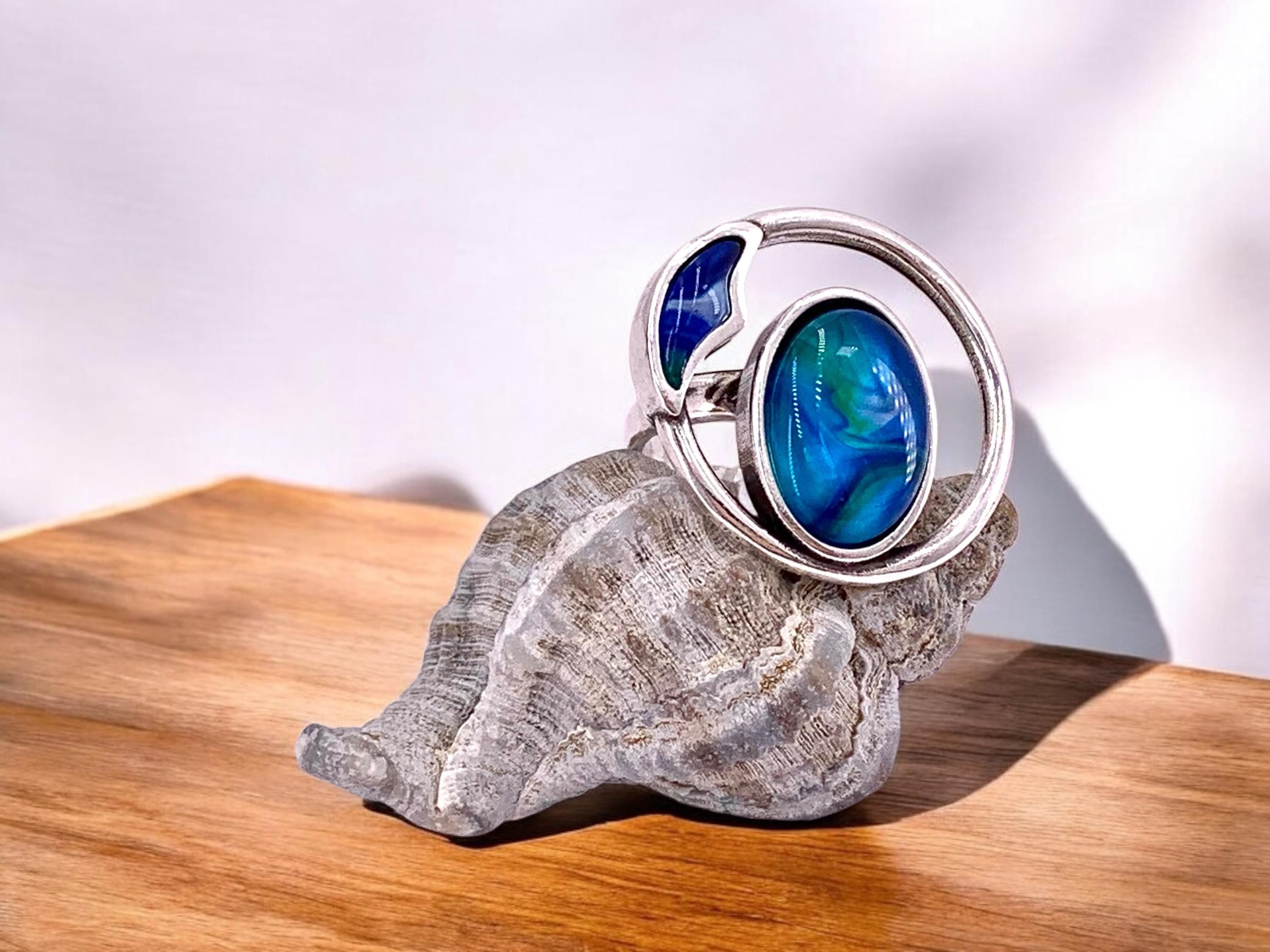 Statement Chunky Silver Ring – Colorful Oversized Design – Adjustable Size 6.5–8 – Kukuri Jewelry