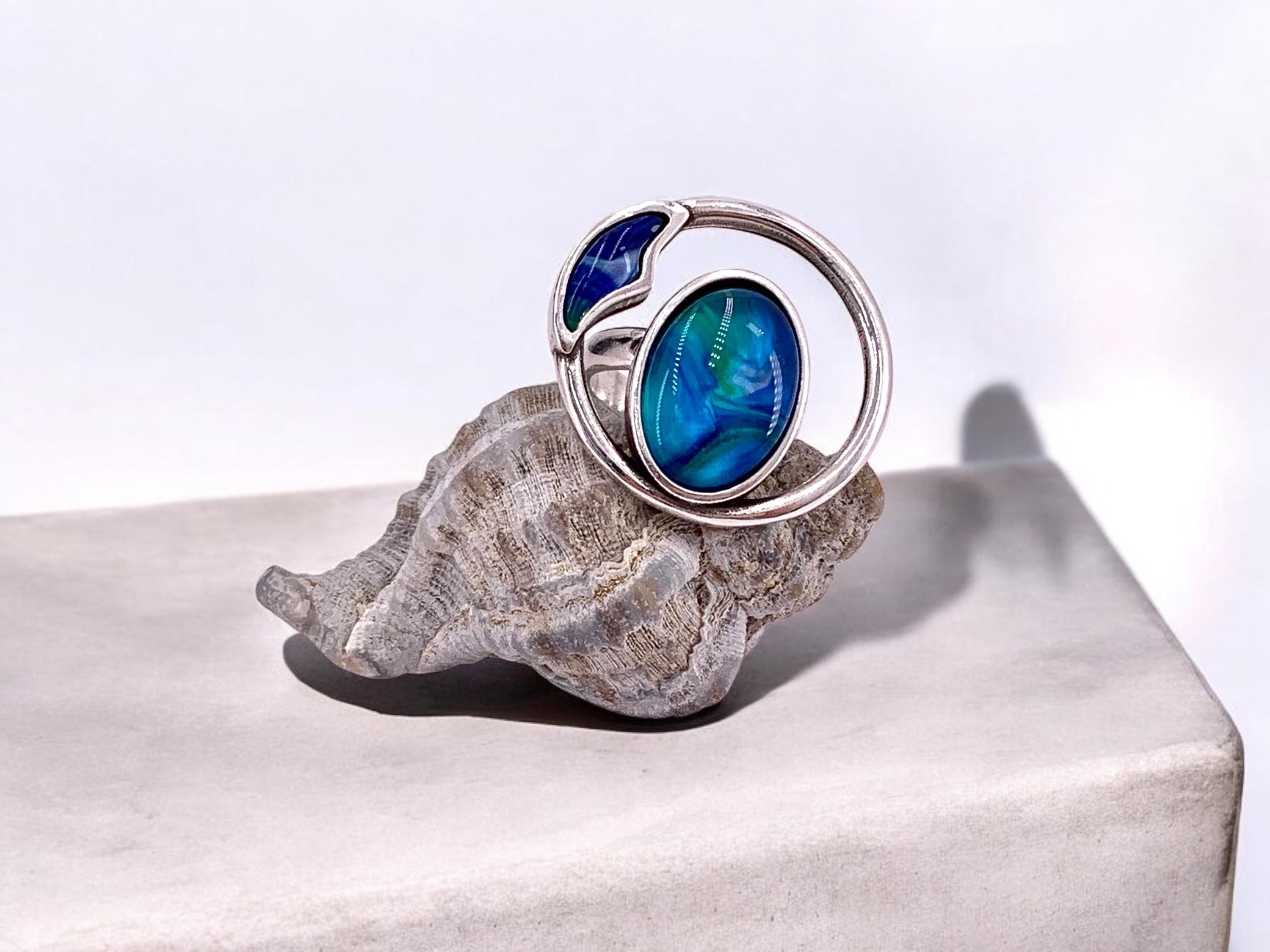 Statement Chunky Silver Ring – Colorful Oversized Design – Adjustable Size 6.5–8 – Kukuri Jewelry