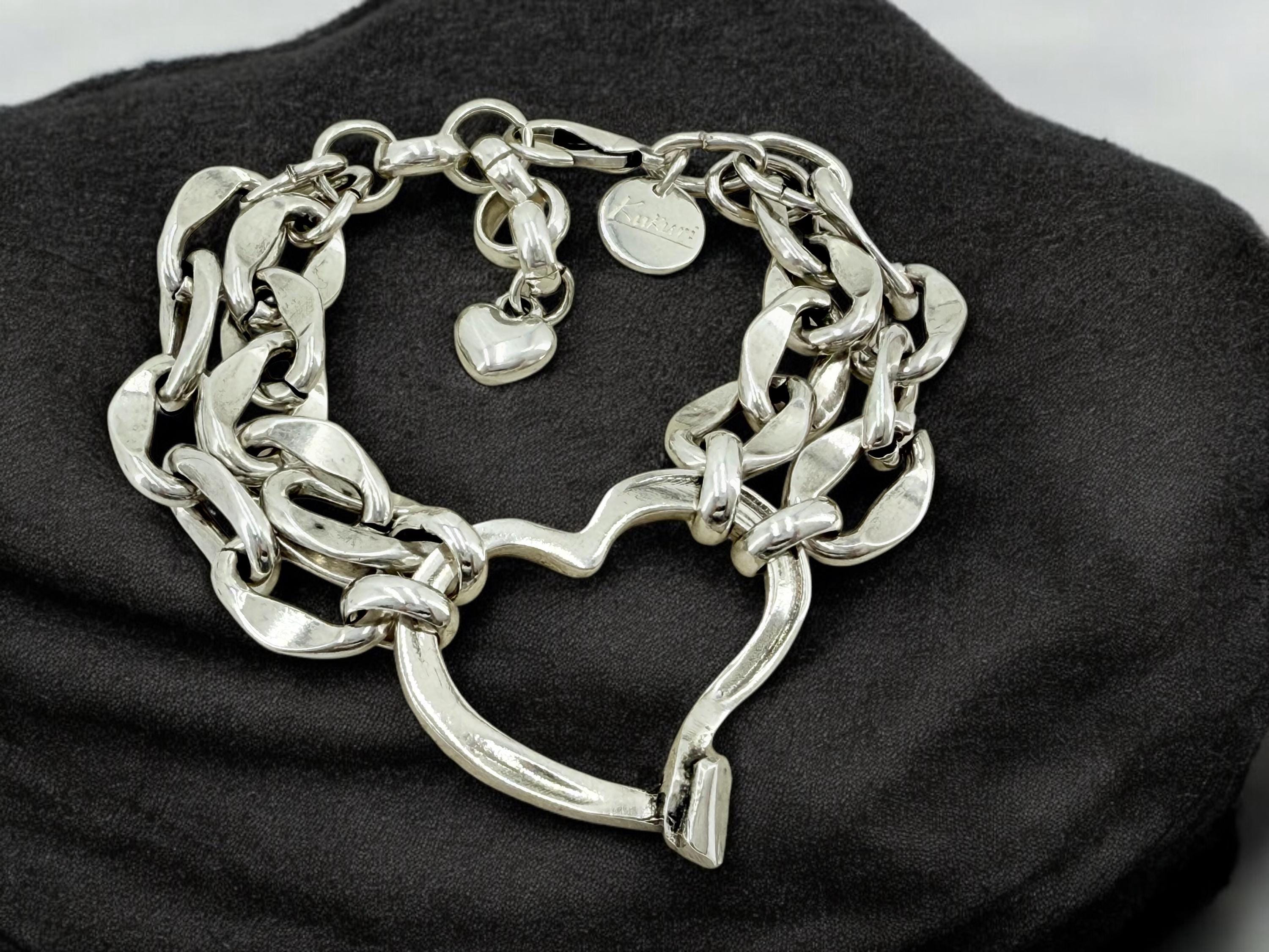 Double standard Chunky Silver chain heart-shaped bracelet, bold link bracelet, heavyweight chain bracelet, thick bracelet, uno de 50 style,