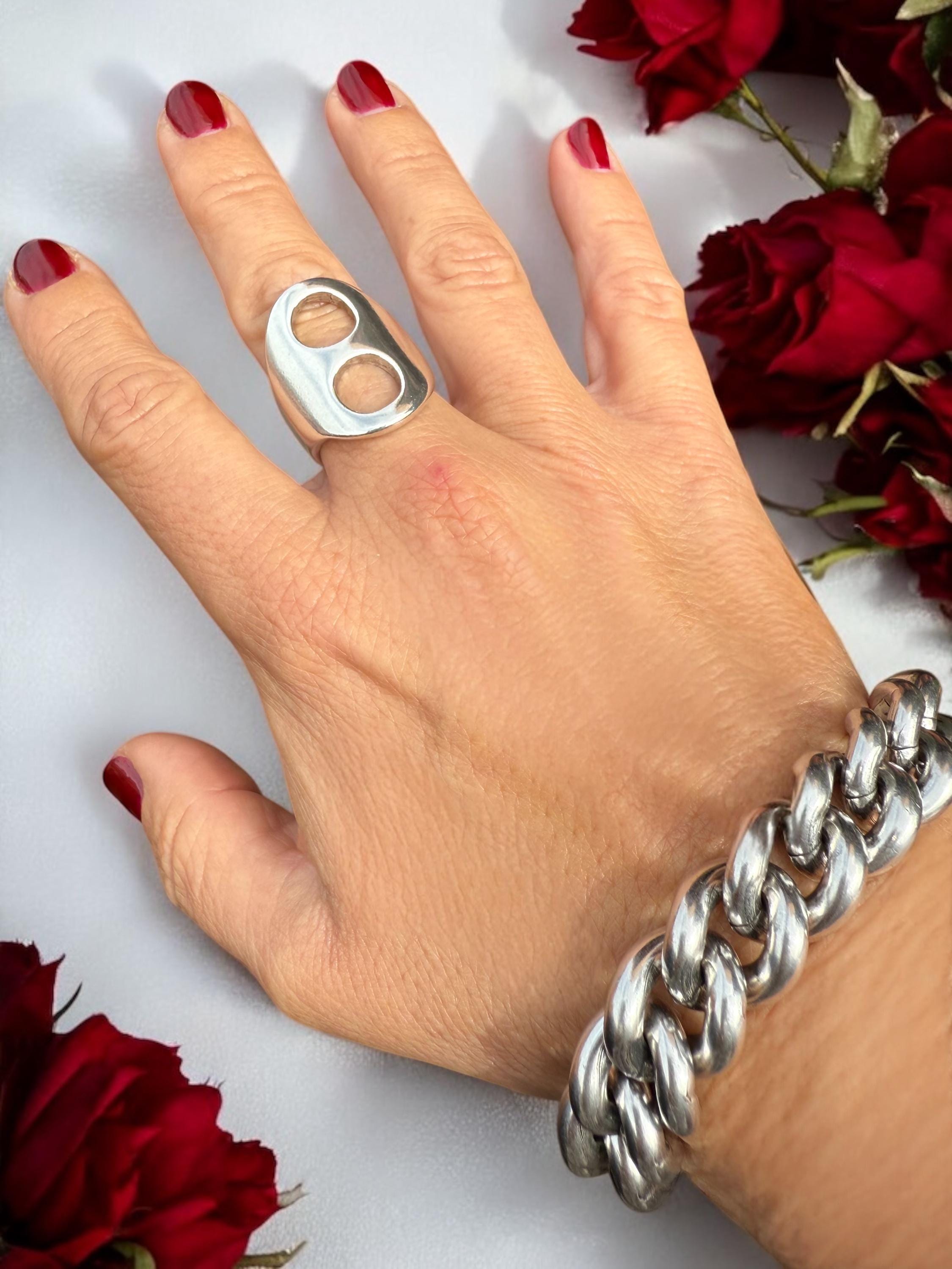 Chunky Silver Statement Ring – Bold Sculptural Handmade Jewelry for Women – Uno de 50 Inspired US Size 8 Gift for Her