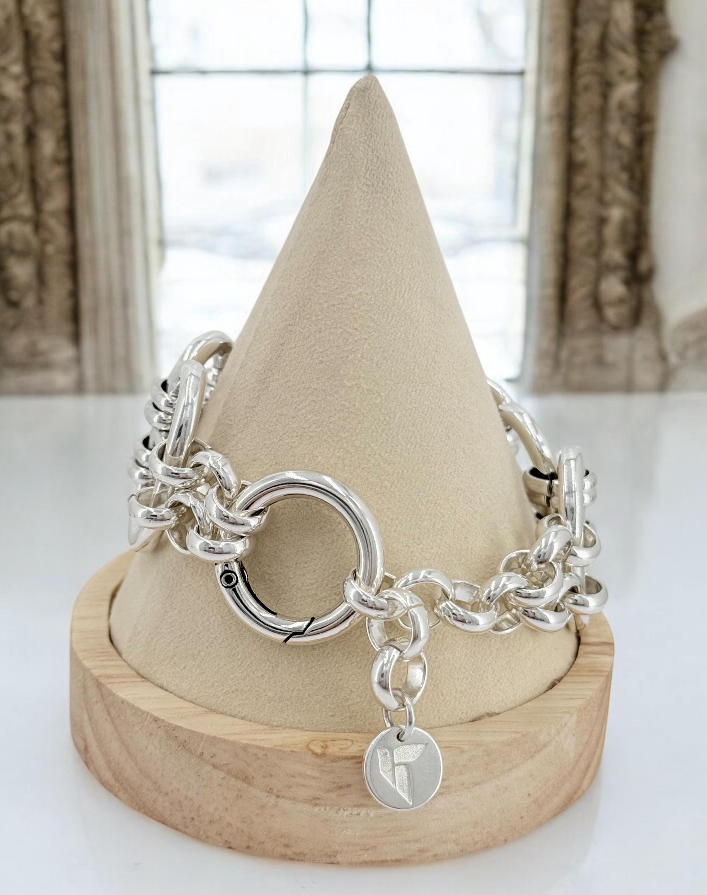 Chunky silver bracelet, cuff bracelet, silver bold bracelet, silver chain bracelet, thick link bracelet, uno de 50 style, statement bracelet