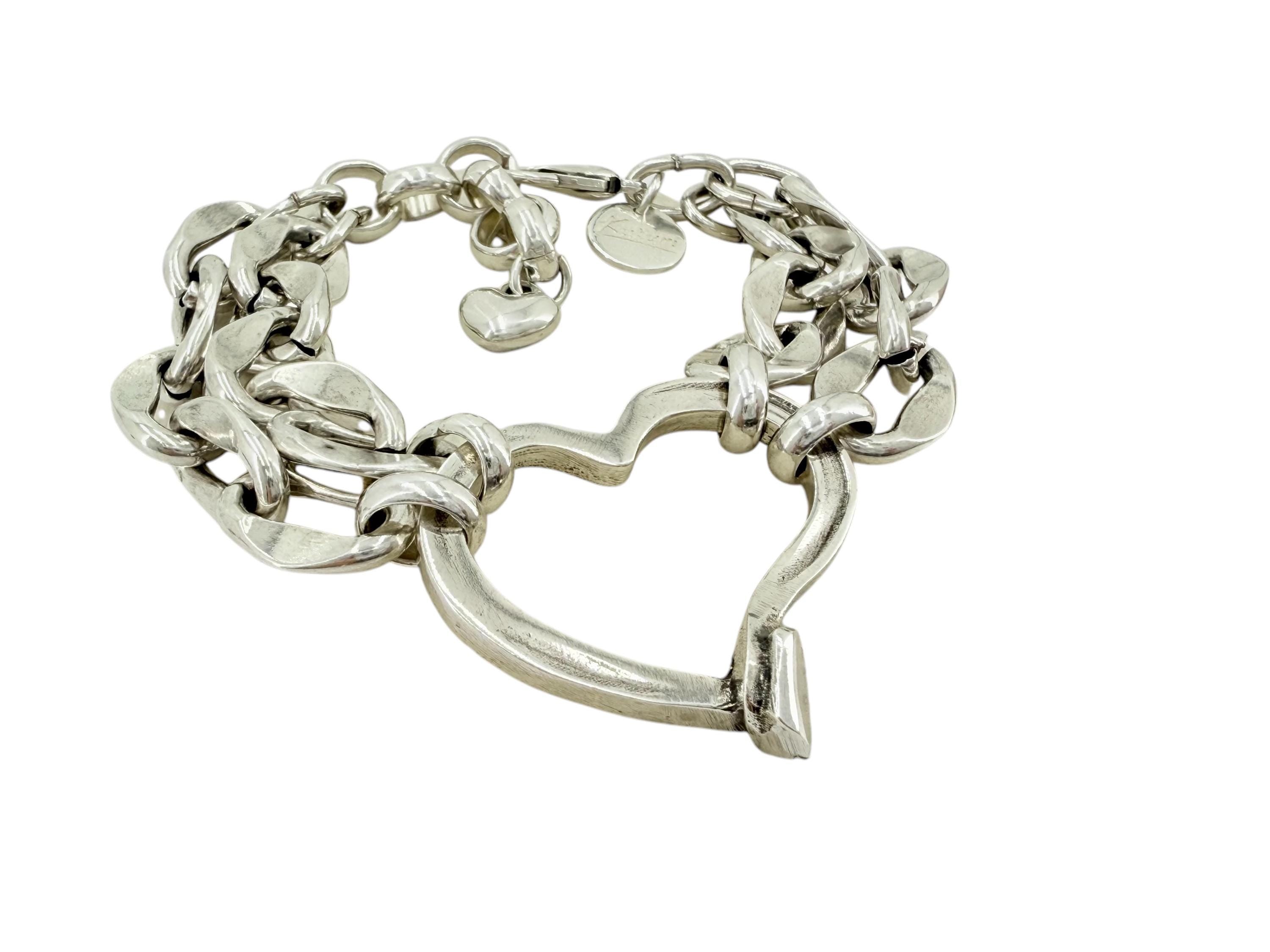 Double standard Chunky Silver chain heart-shaped bracelet, bold link bracelet, heavyweight chain bracelet, thick bracelet, uno de 50 style,