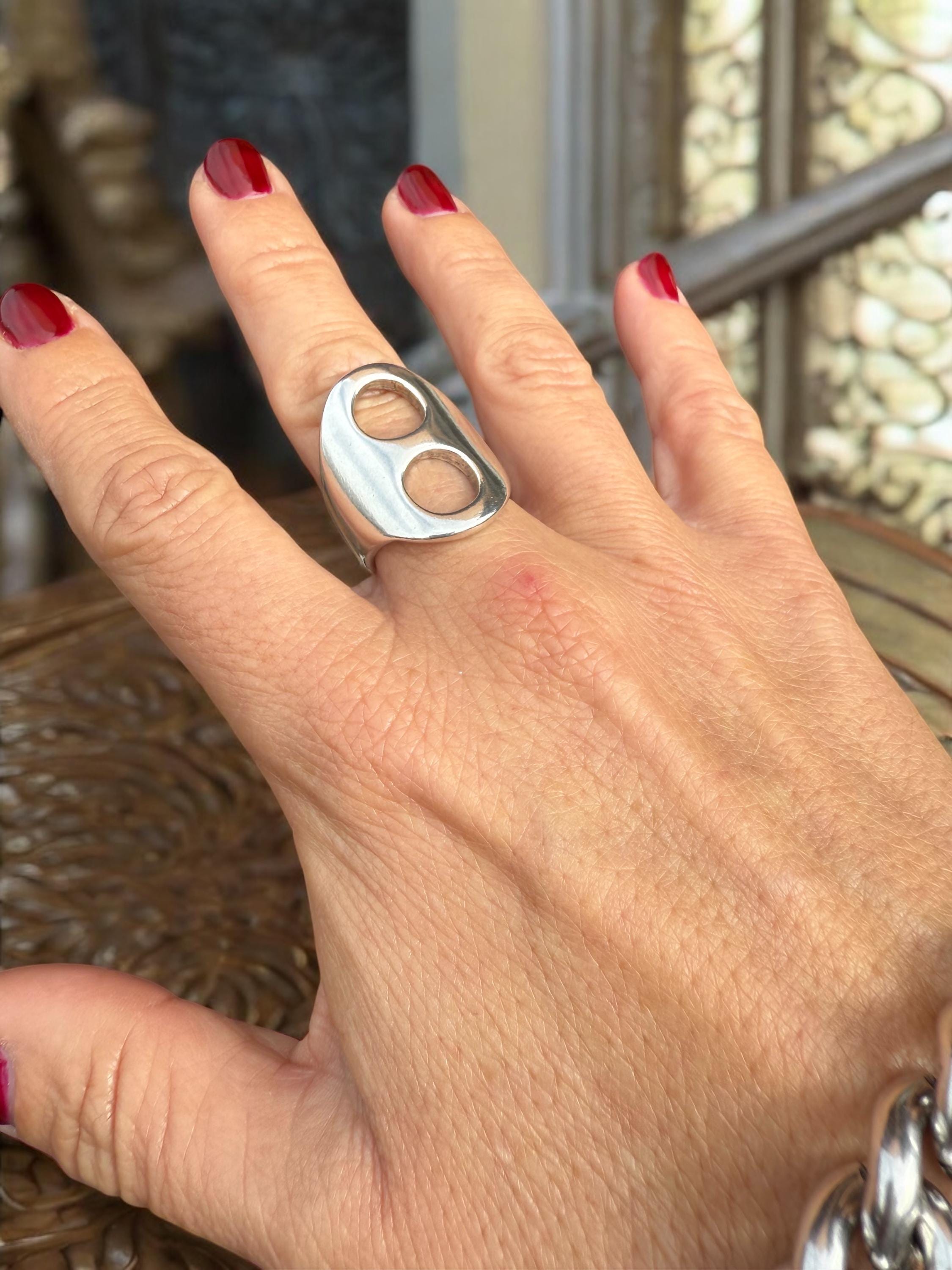 Chunky Silver Statement Ring – Bold Sculptural Handmade Jewelry for Women – Uno de 50 Inspired US Size 8 Gift for Her