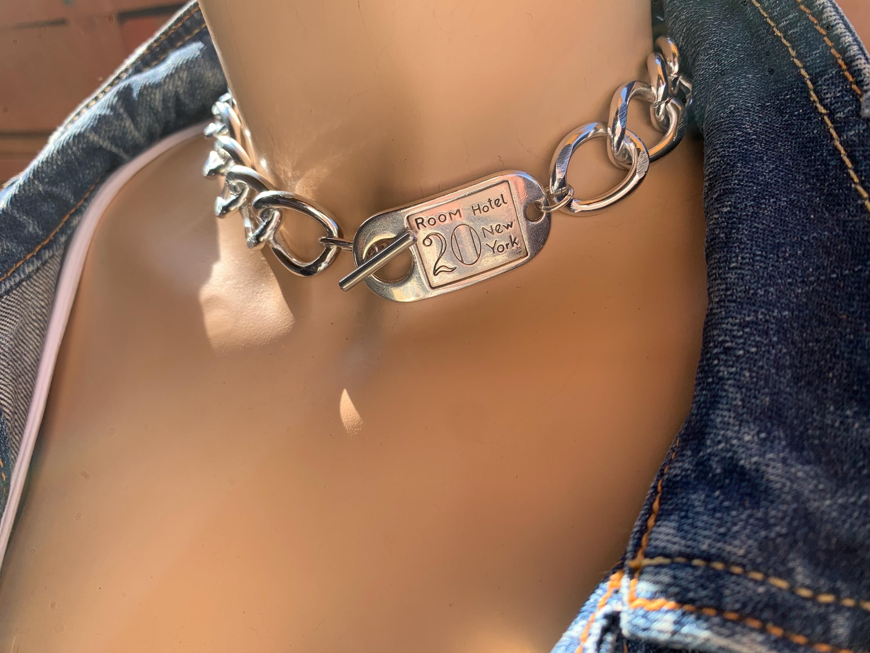 Chunky Silver chain padlock pendant toggle clasp necklace, statement necklace, bulky necklace with chunky chain, voluminous necklace, gift
