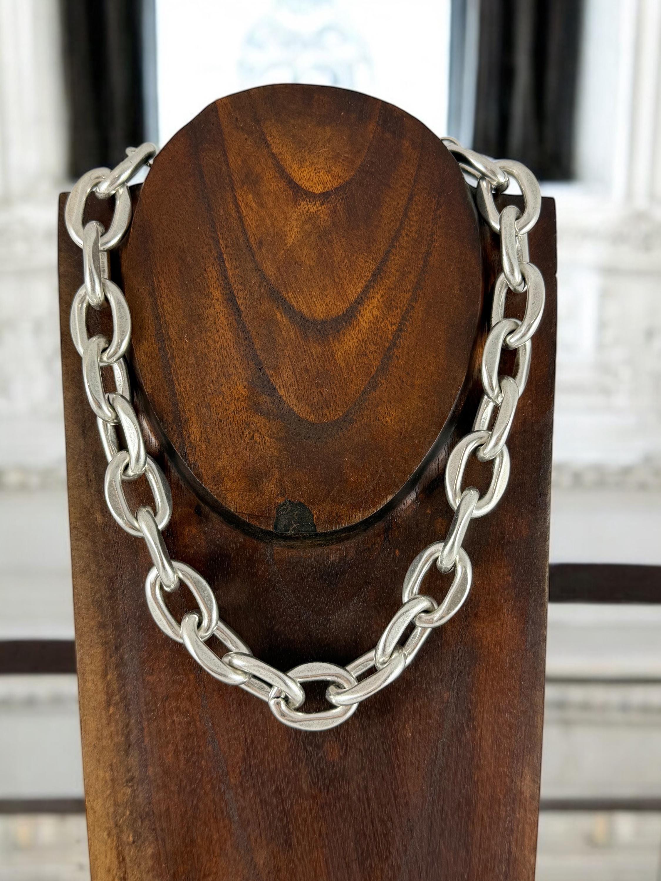 Chunky Silver Chain Necklace – Big Oval Links – Toggle Clasp – bold choker - 21” – Kukuri Jewelry - gift for her