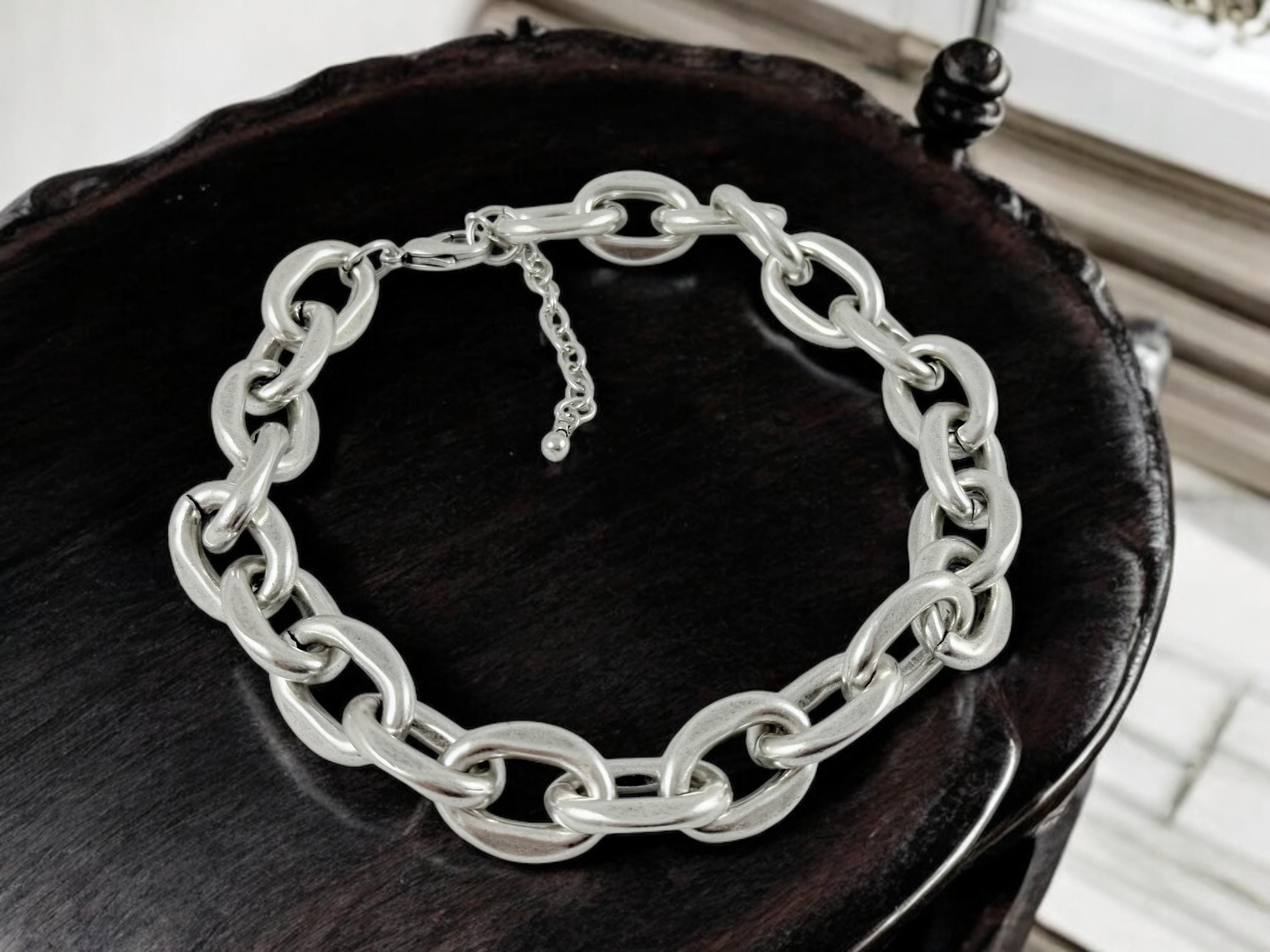 Chunky Silver Chain Necklace – Big Oval Links – Toggle Clasp – bold choker - 21” – Kukuri Jewelry - gift for her