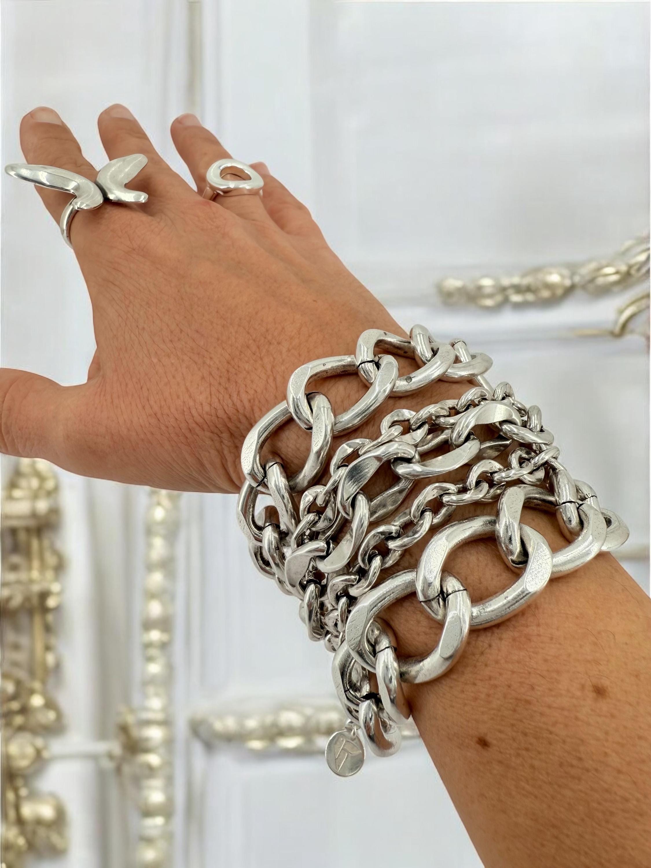 Multi standard Chunky Silver chain bracelet, vintage big link bracelet, very heavyweight bracelet, thick bracelet, extravagant bracelet