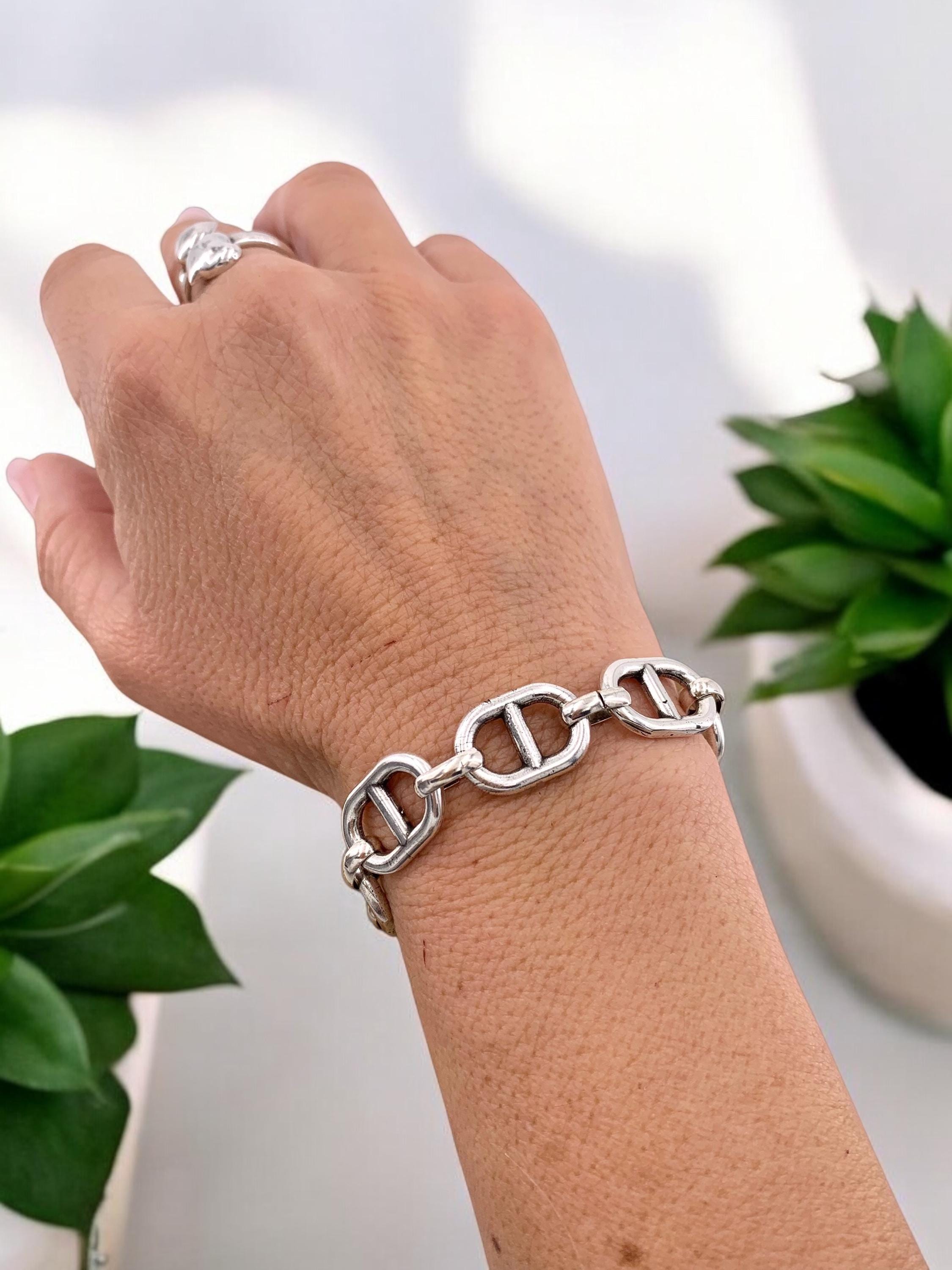 Chunky Silver mariner link Chain Bracelet – Bold Design – Handmade in silver plated Zamak – Kukuri Exclusive