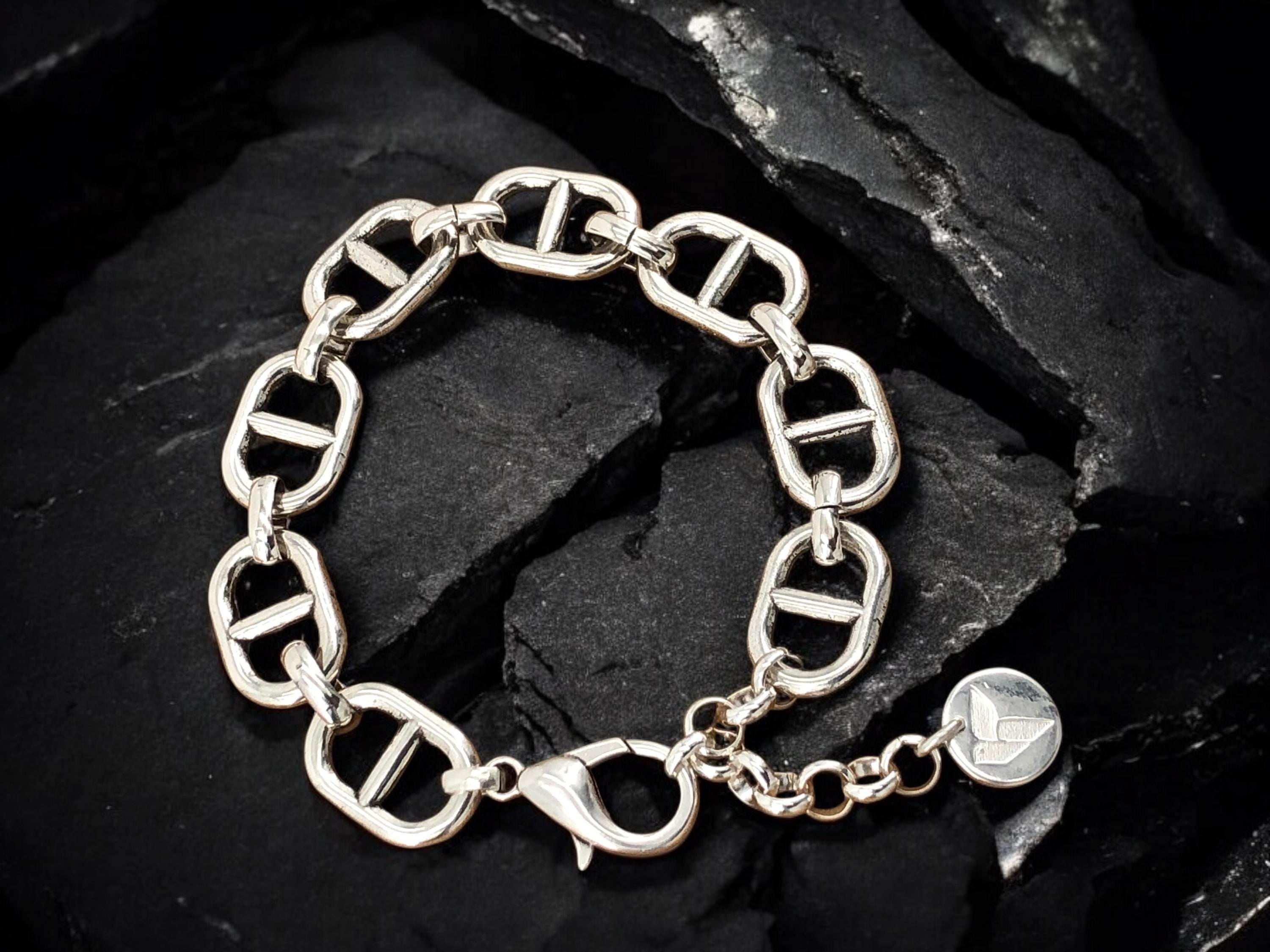 Chunky Silver mariner link Chain Bracelet – Bold Design – Handmade in silver plated Zamak – Kukuri Exclusive