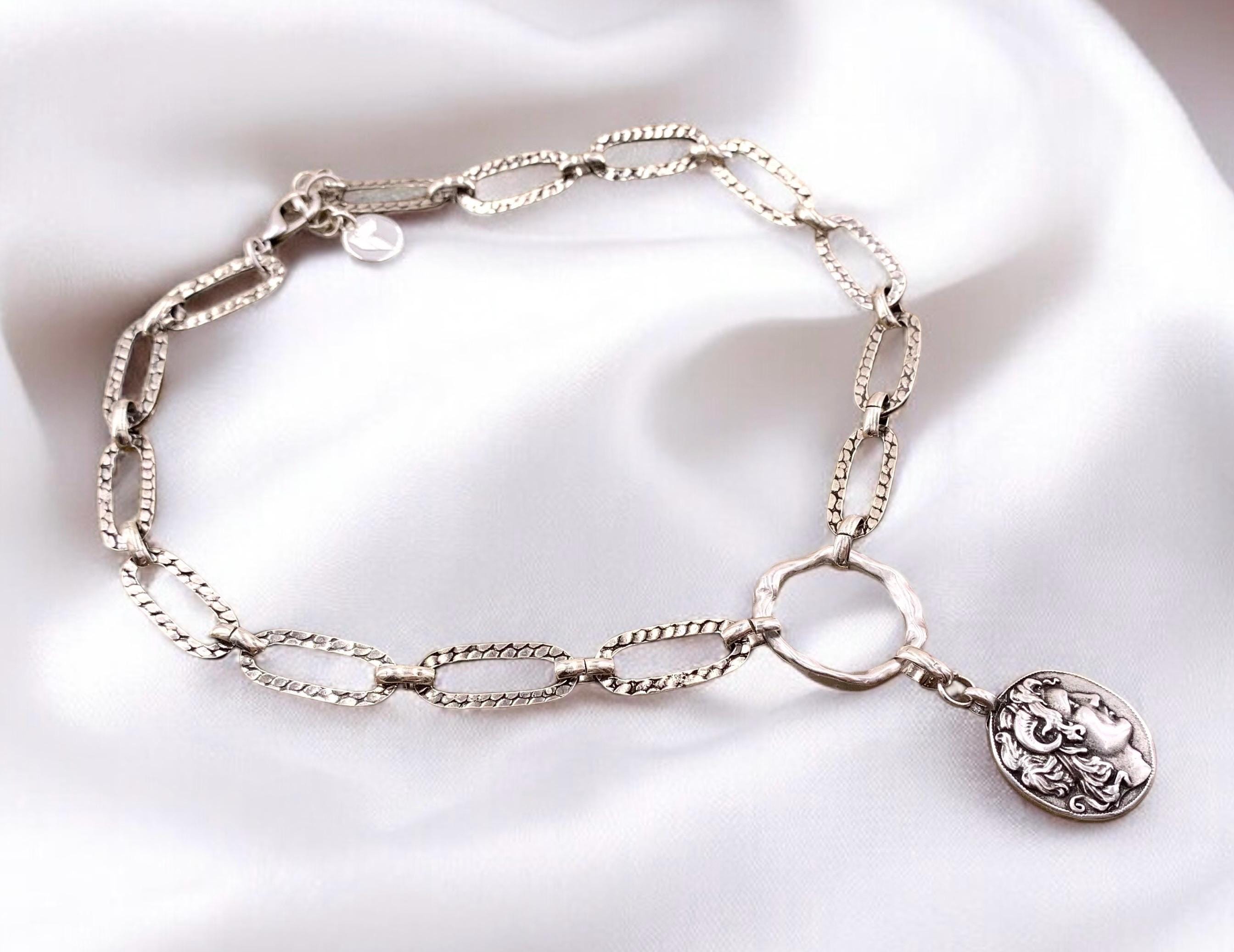 Chunky Antique Silver Chain Necklace with Greek Coin Pendant – Alexander the Great – Bold Statement Jewelry – Kukuri Exclusive