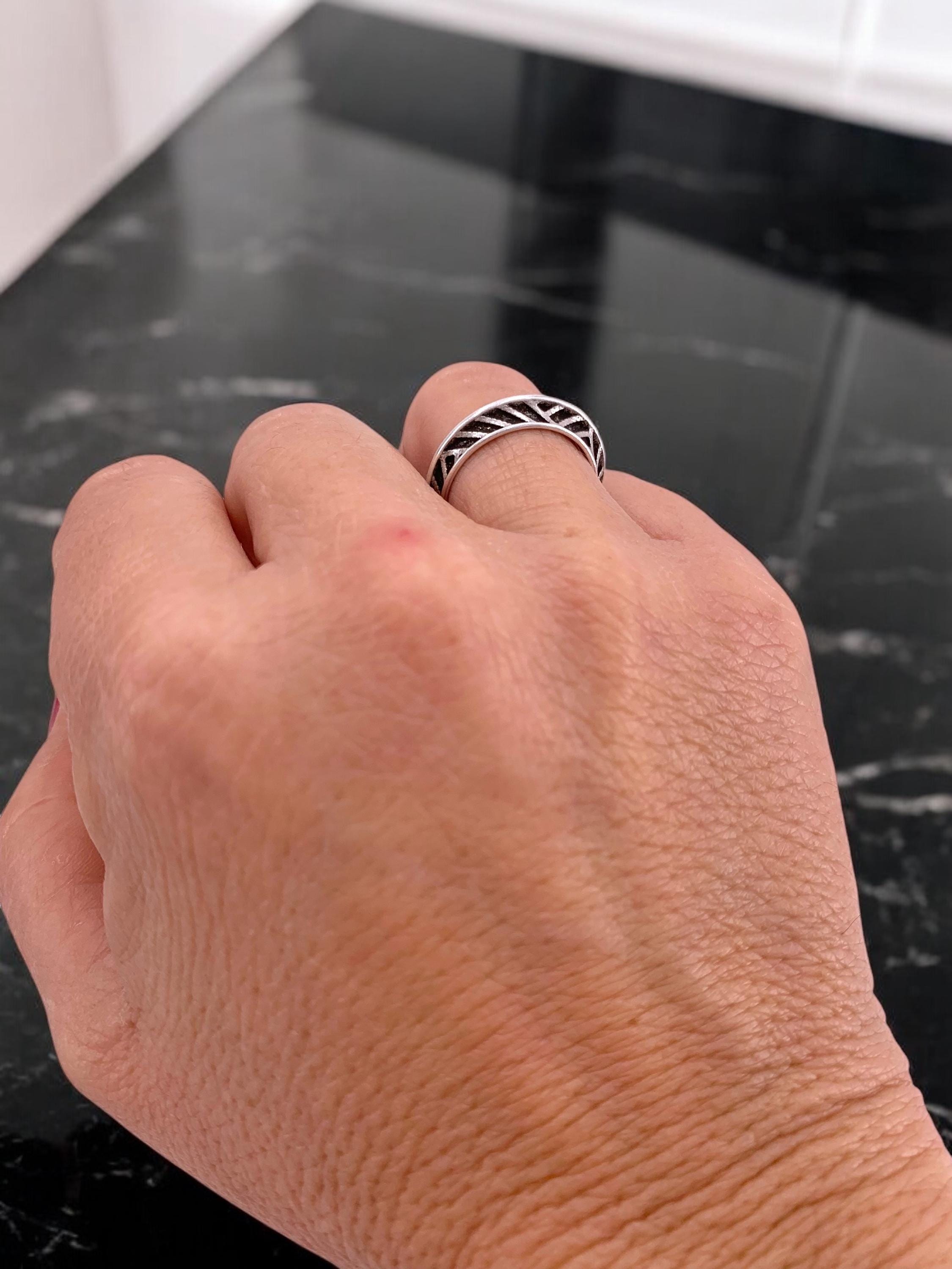 carved wedding band, silver wedding band, sculpted ring, stackable ring, brutalist ring, rock ring, punk ring, striped ring,