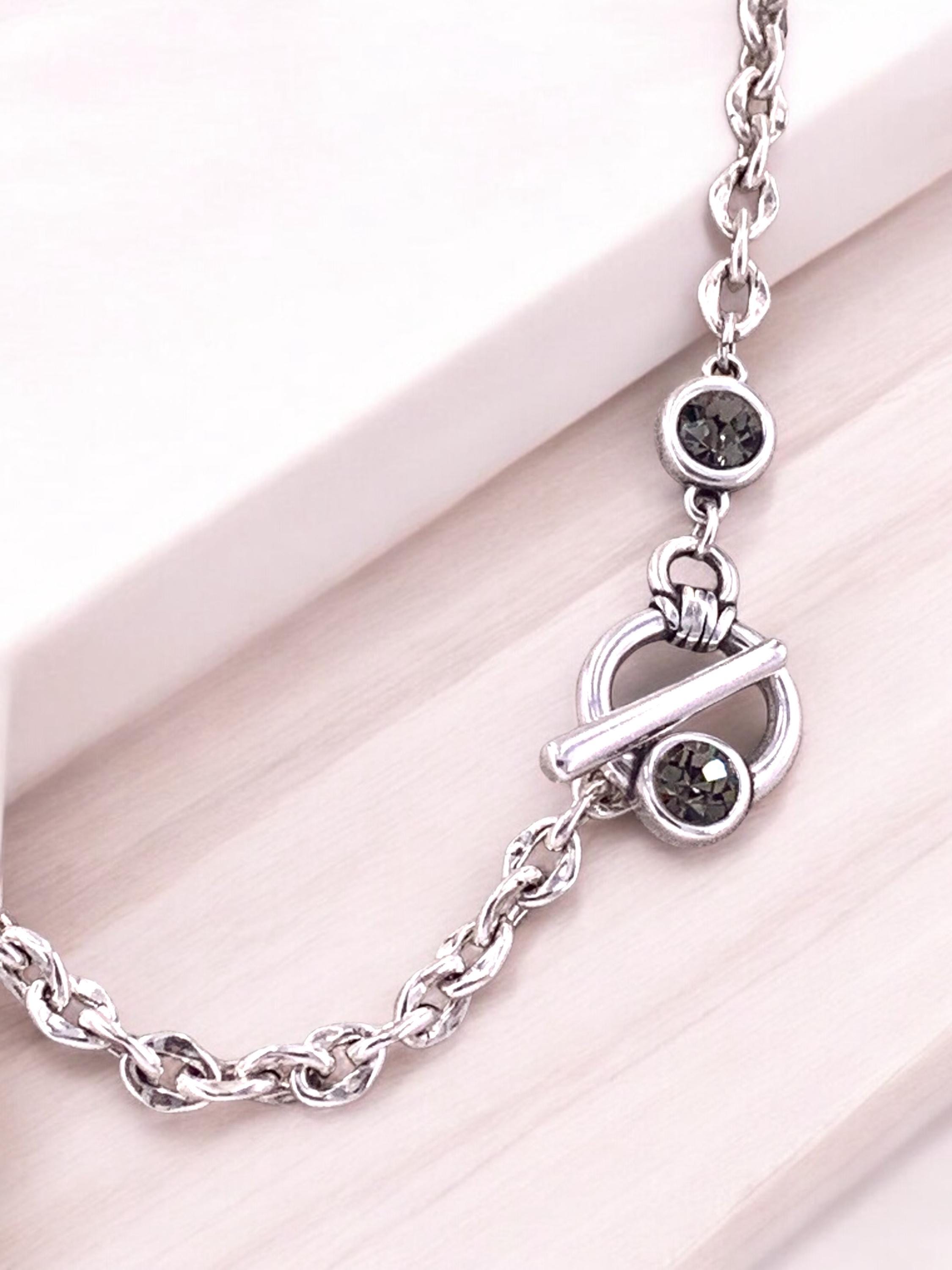 Chunky Silver Chain Necklace with Swarovski Toggle Clasp – Bold Choker – Custom Length – 17 Crystal Colors