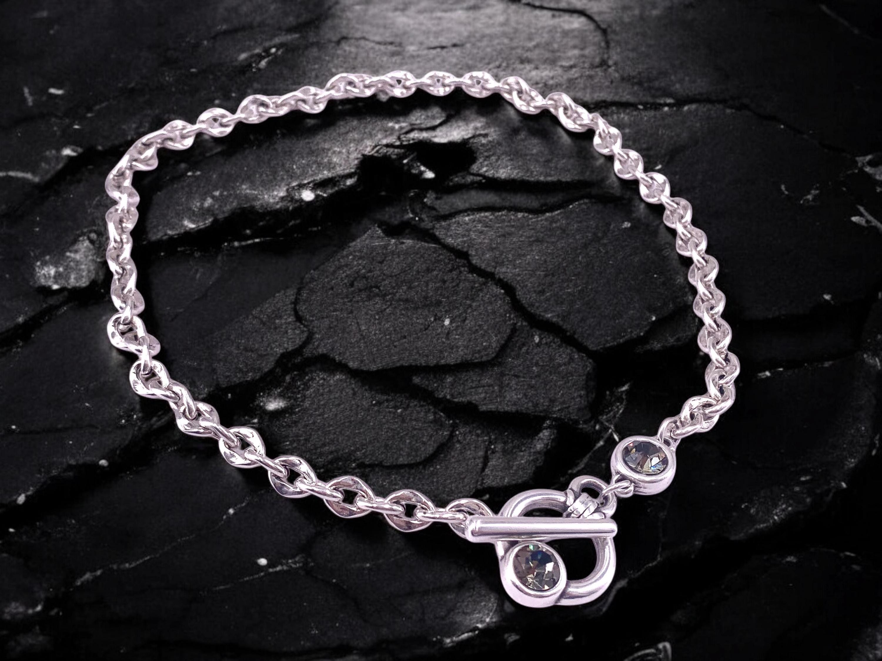 Chunky Silver Chain Necklace with Swarovski Toggle Clasp – Bold Choker – Custom Length – 17 Crystal Colors