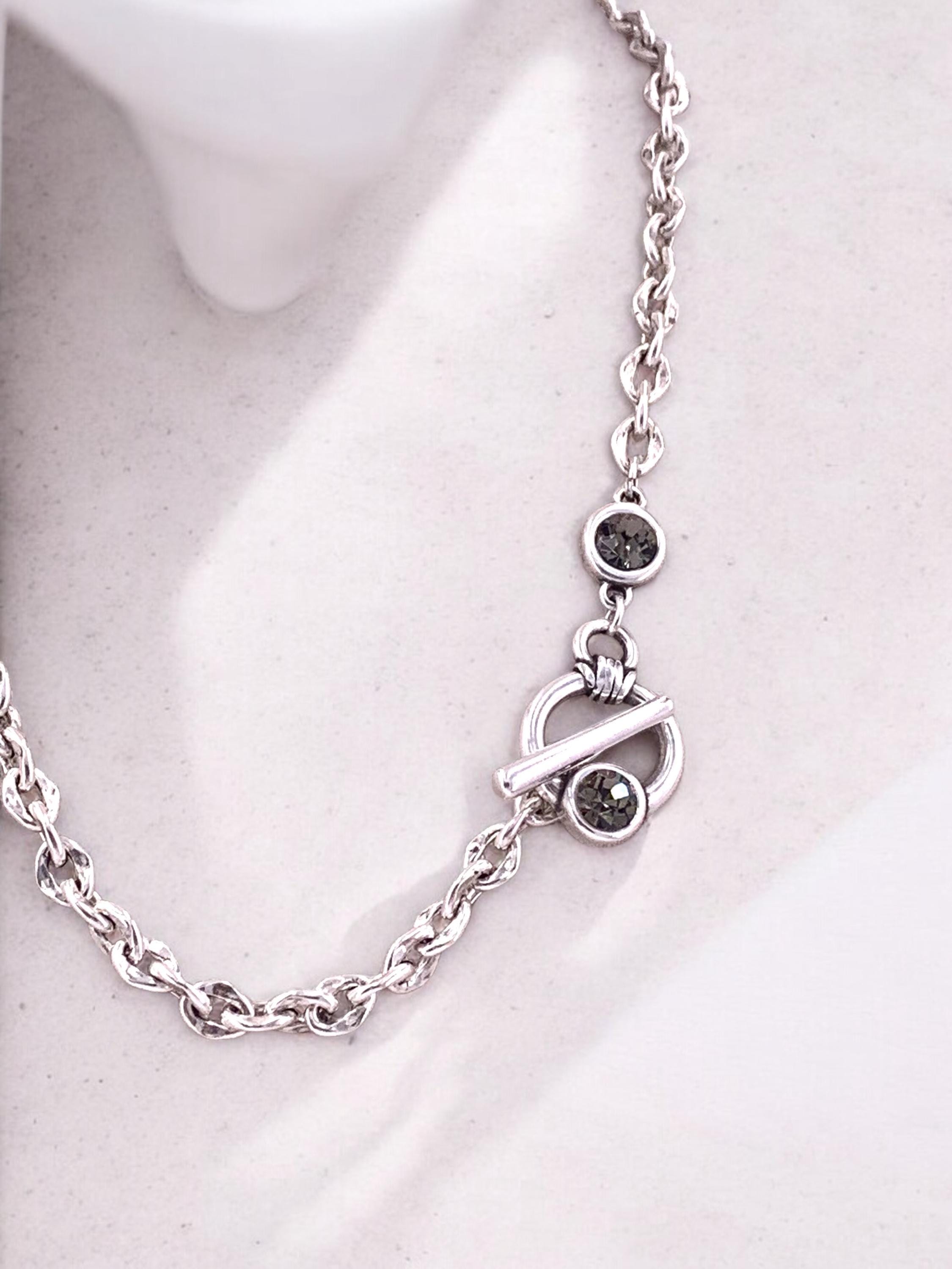 Chunky Silver Chain Necklace with Swarovski Toggle Clasp – Bold Choker – Custom Length – 17 Crystal Colors