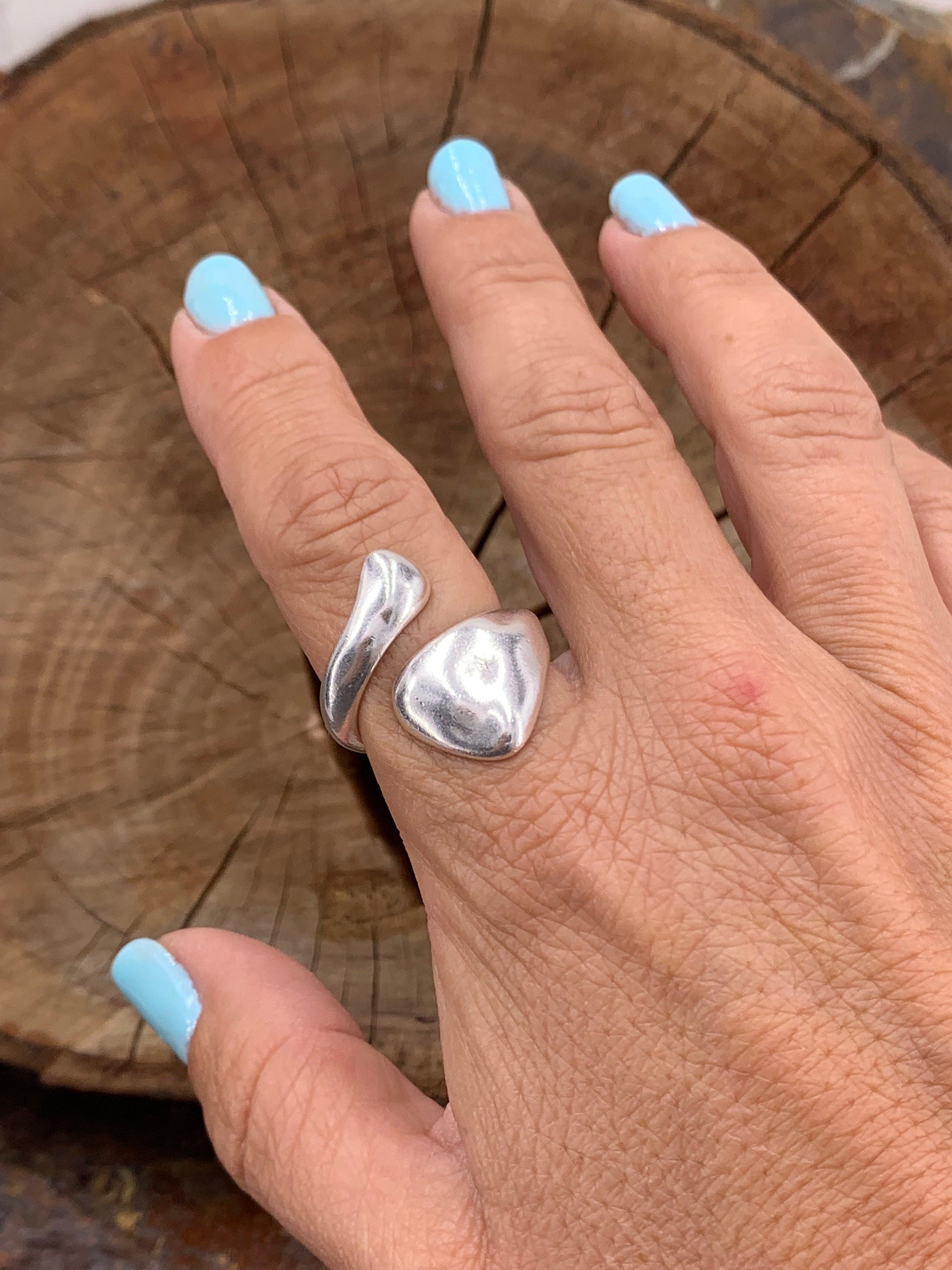 Chunky silver ring, hammered ring, water drop ring, statement silver ring, open band wide ring, oversize ring, uno de 50 style, gift for her