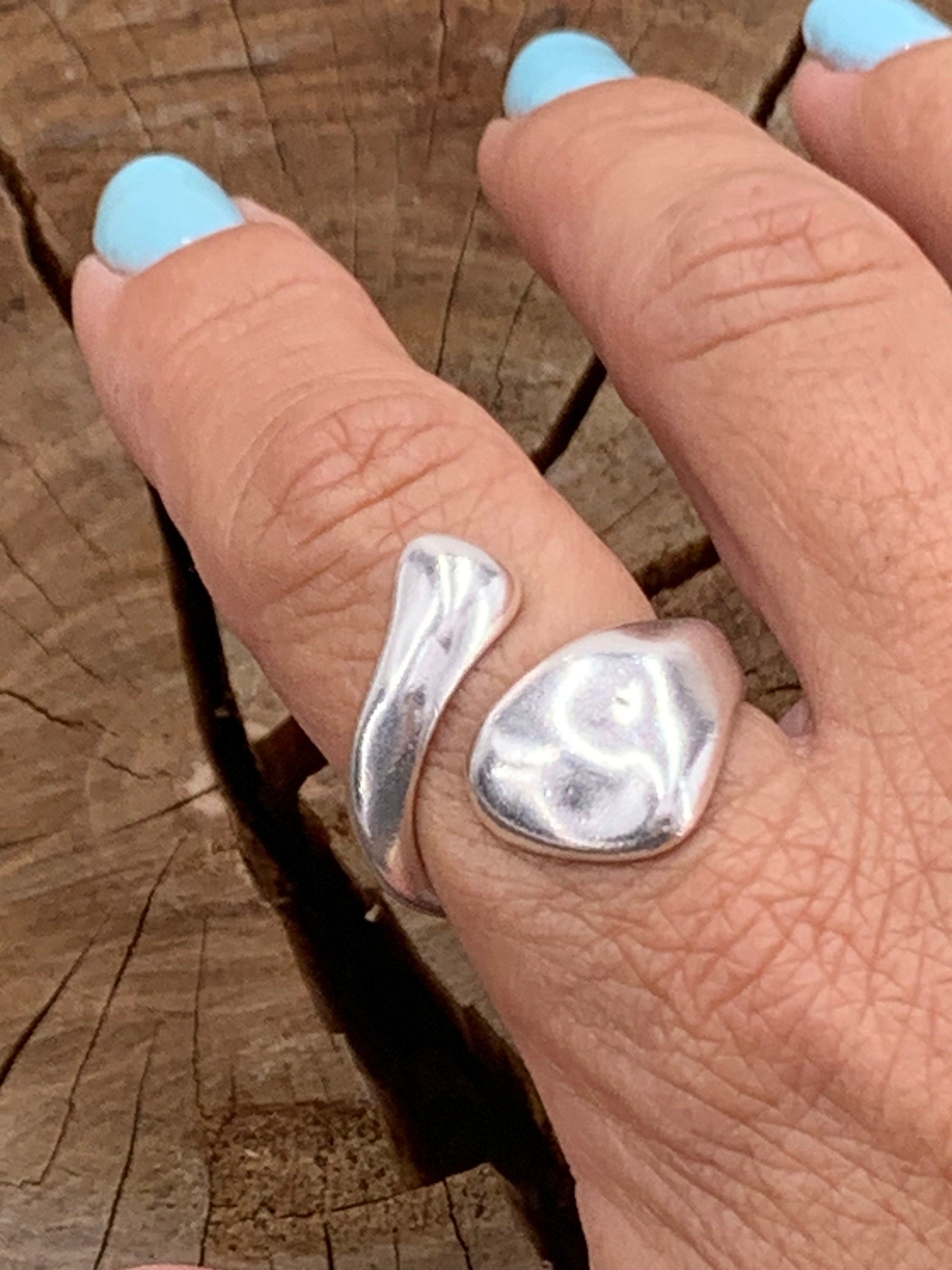 Chunky silver ring, hammered ring, water drop ring, statement silver ring, open band wide ring, oversize ring, uno de 50 style, gift for her