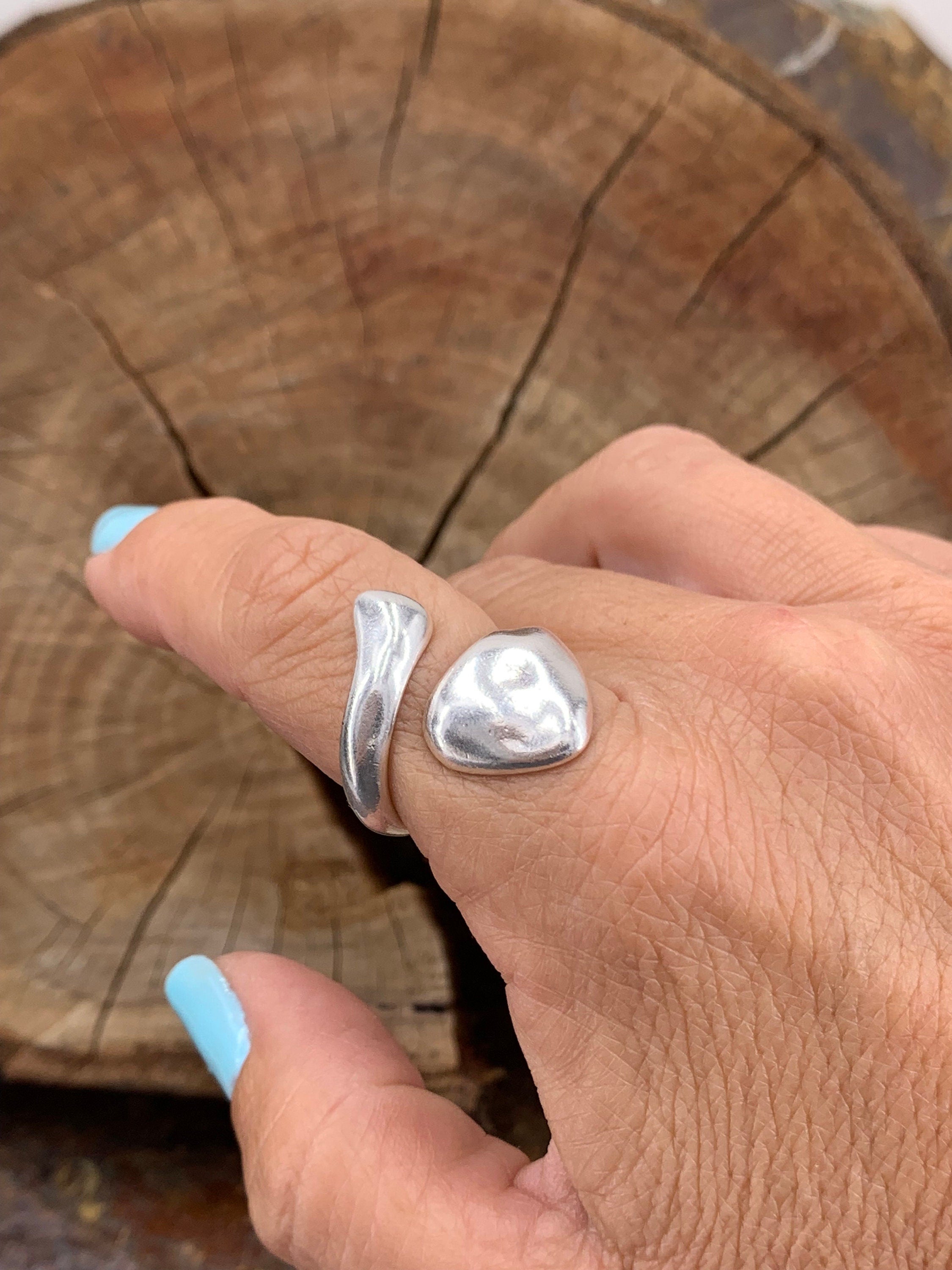 Chunky silver ring, hammered ring, water drop ring, statement silver ring, open band wide ring, oversize ring, uno de 50 style, gift for her