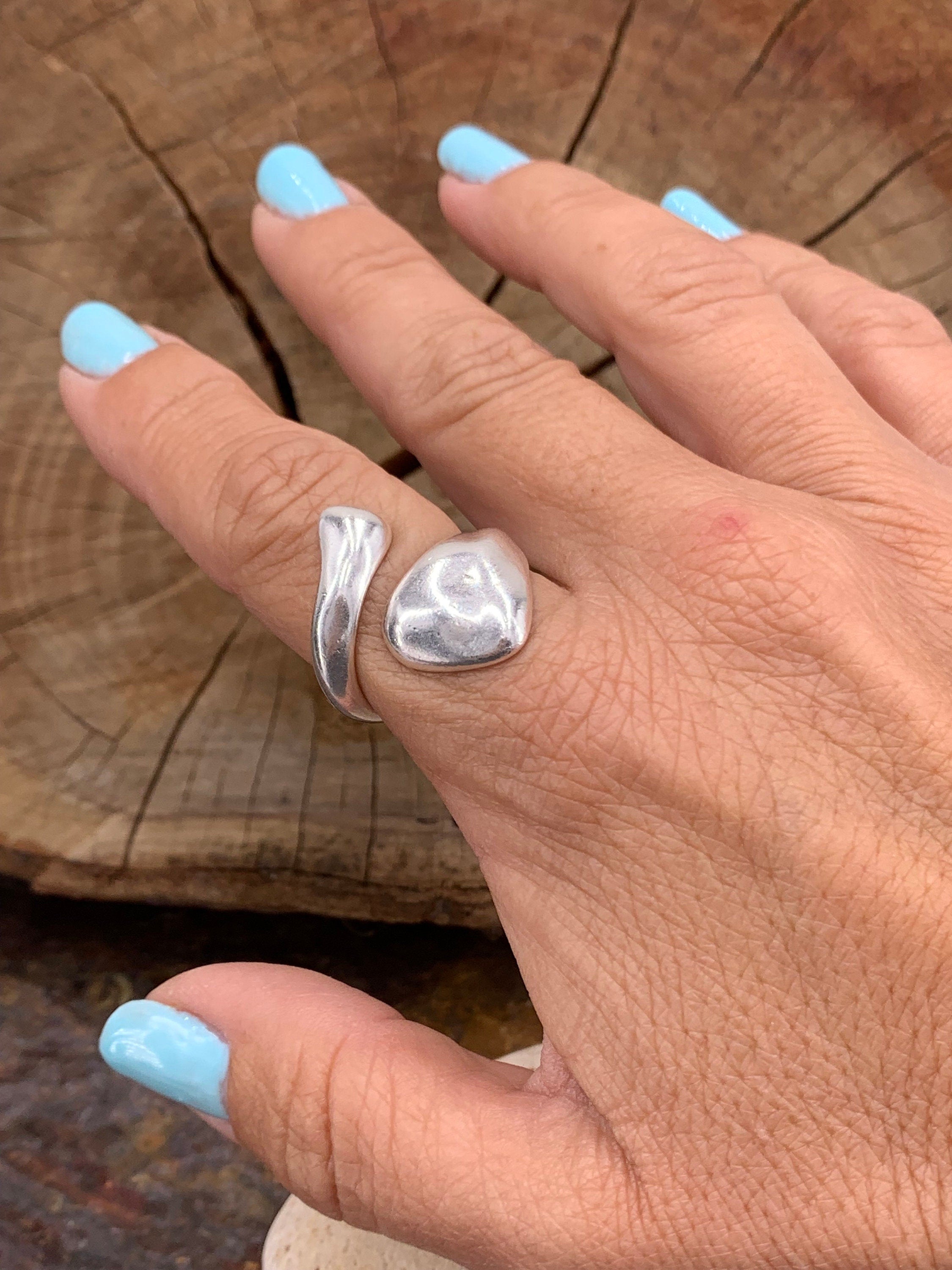 Chunky silver ring, hammered ring, water drop ring, statement silver ring, open band wide ring, oversize ring, uno de 50 style, gift for her