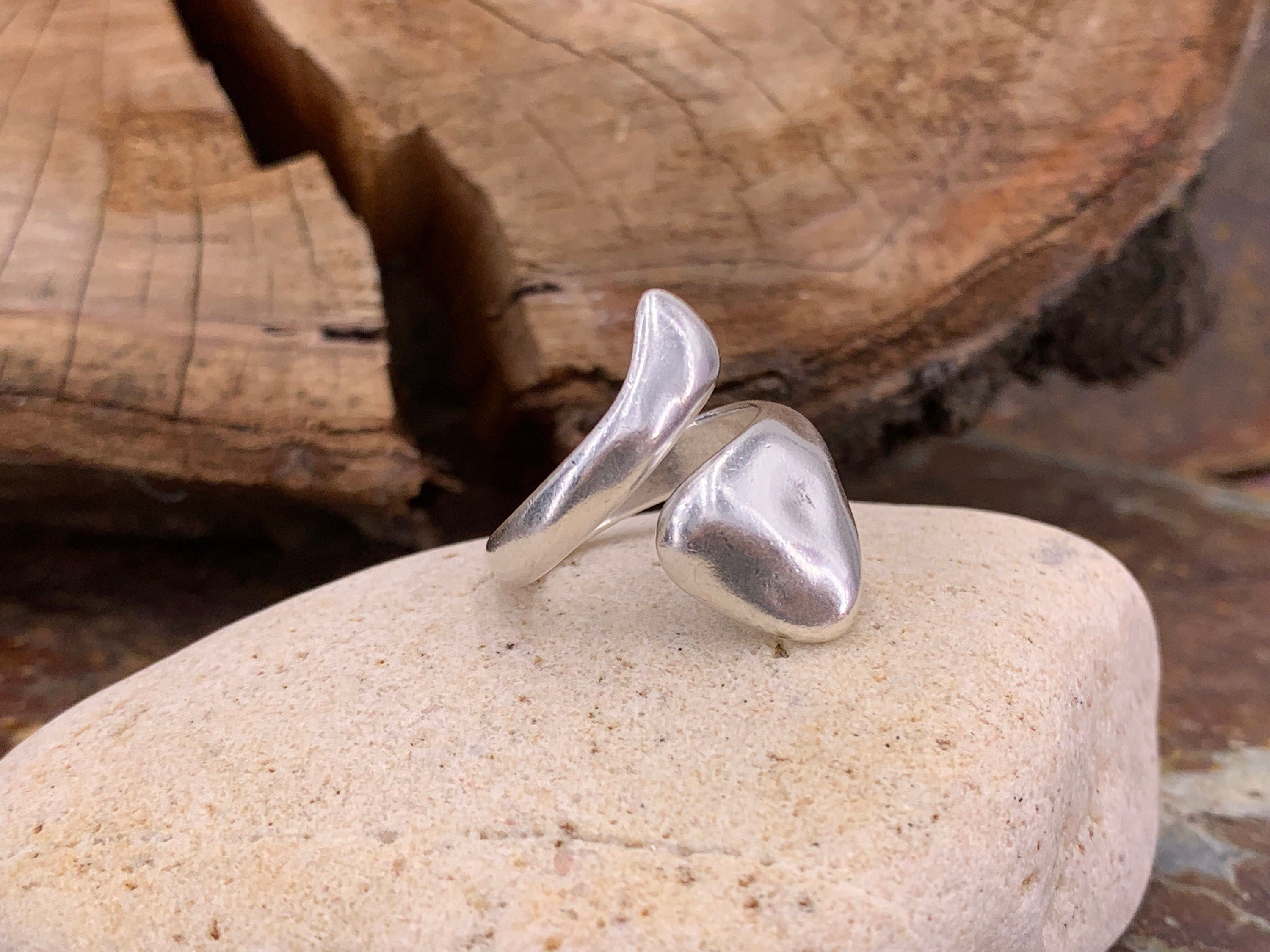 Chunky silver ring, hammered ring, water drop ring, statement silver ring, open band wide ring, oversize ring, uno de 50 style, gift for her