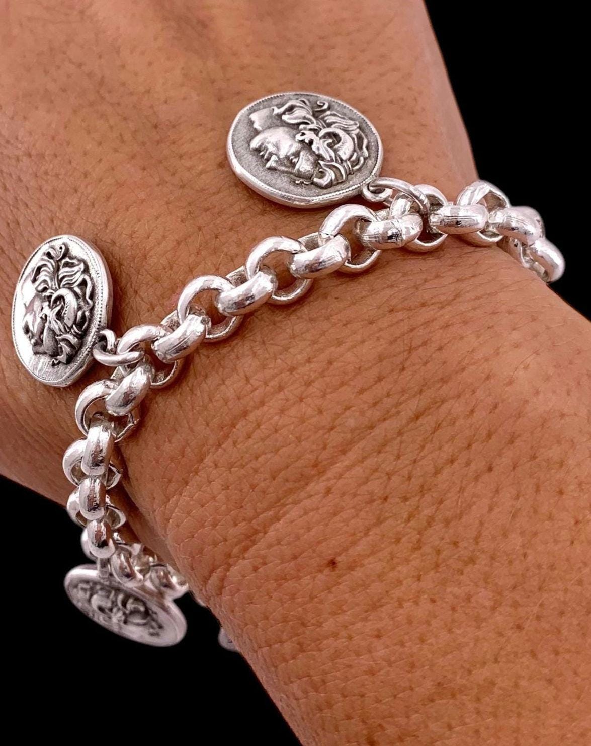 Greek coins pendant chain bracelet for women, dangle coins bracelet, Alexander the great bracelet, Alexander the great, Wife gift.