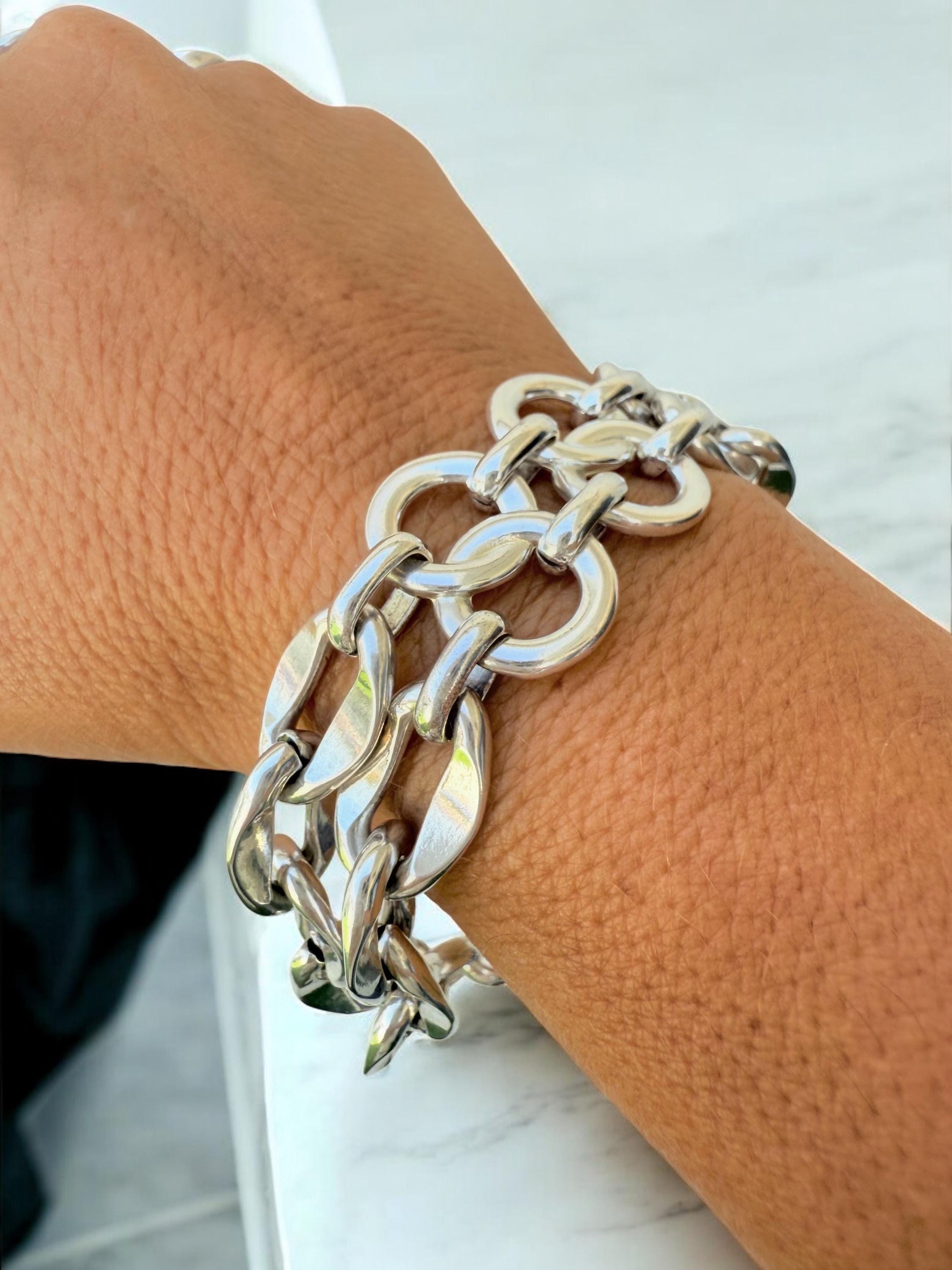 Double standard Chunky Silver chain cicle-shaped bracelet, bold link bracelet, heavyweight chain bracelet, thick bracelet, uno de 50 style,