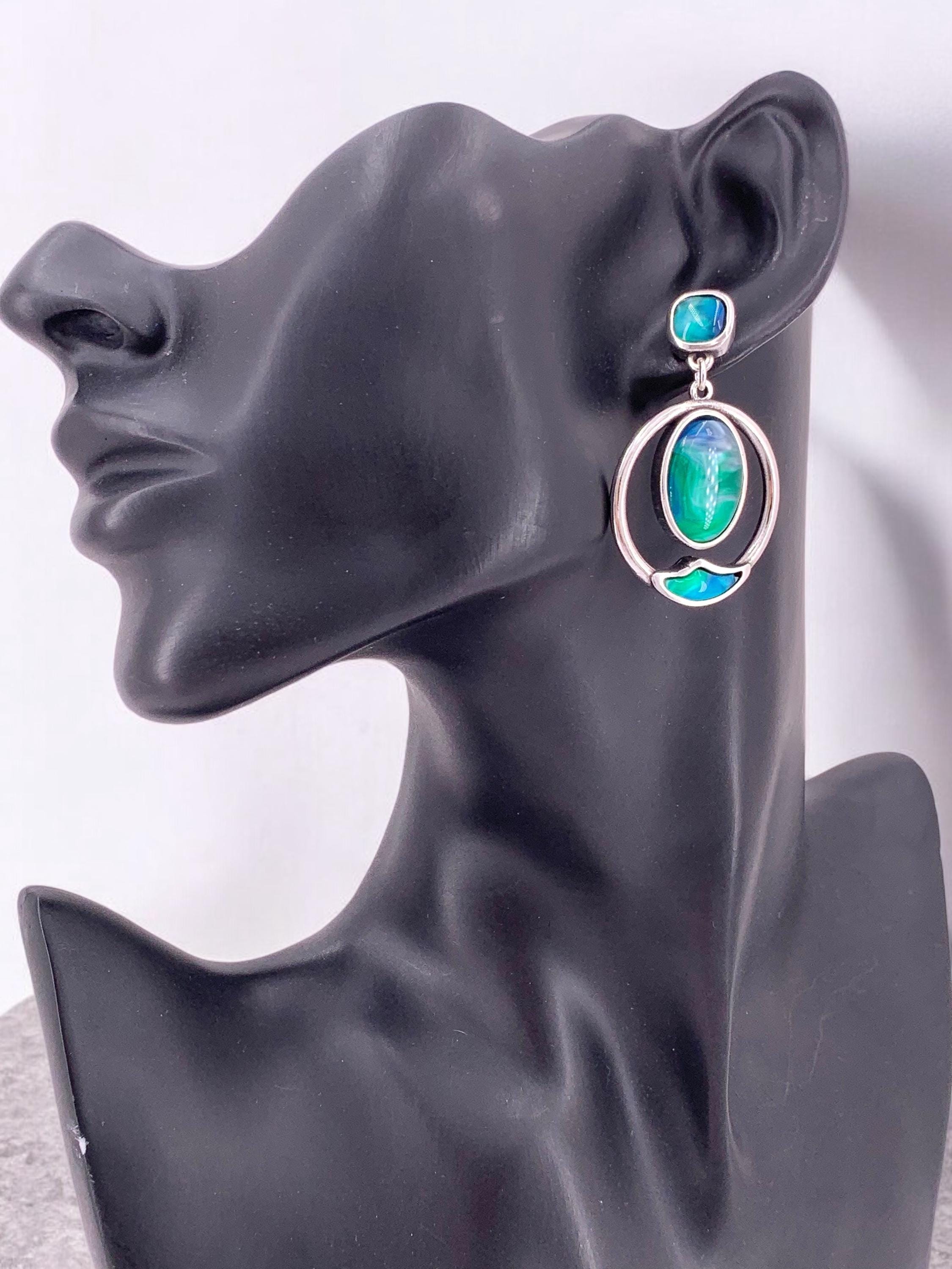 Large blue crystal silver earrings, elegant earrings, dangle earrings, statement earrings, wedding earrings, uno de 50 style, gift for women