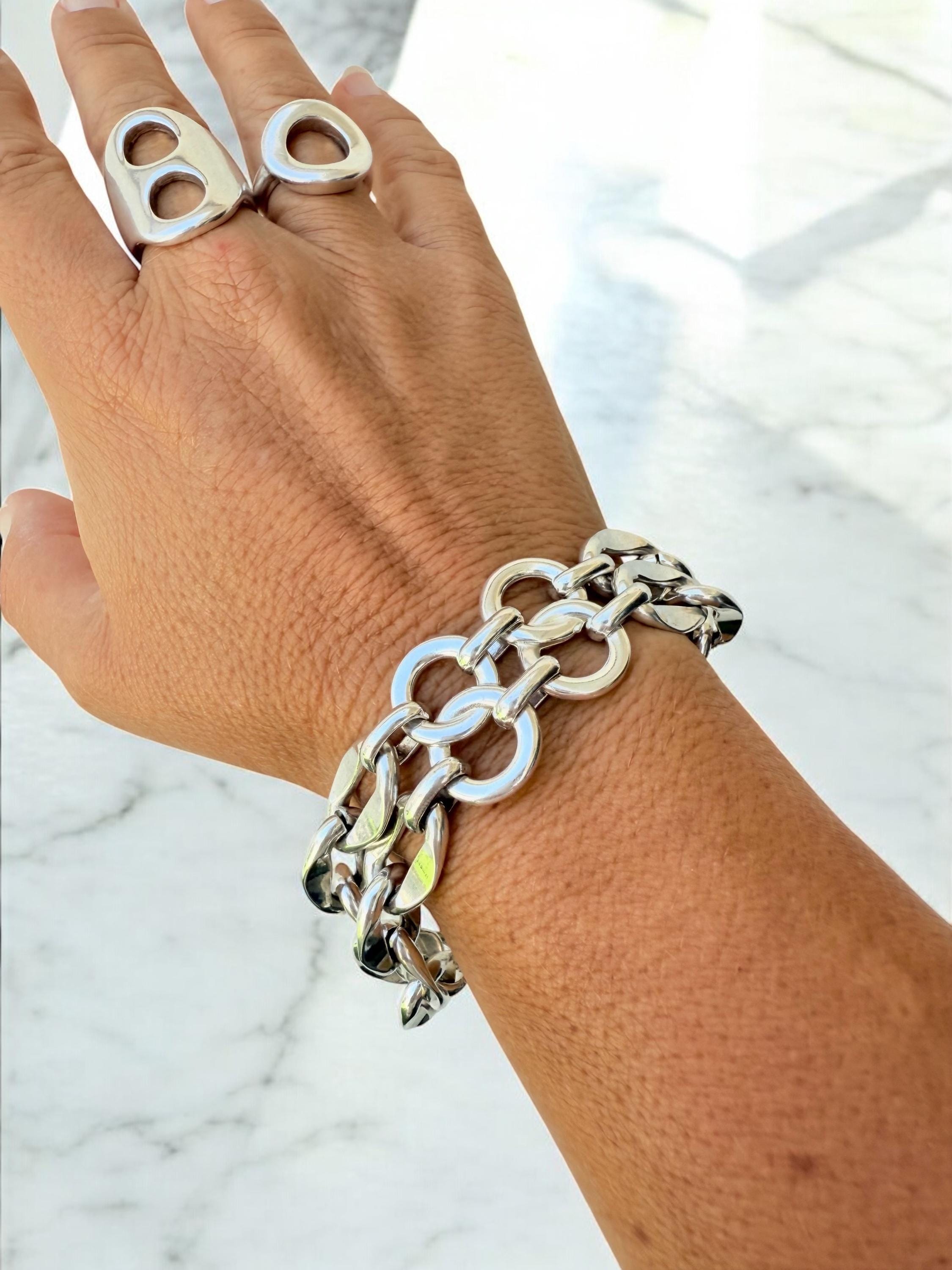 Double standard Chunky Silver chain cicle-shaped bracelet, bold link bracelet, heavyweight chain bracelet, thick bracelet, uno de 50 style,