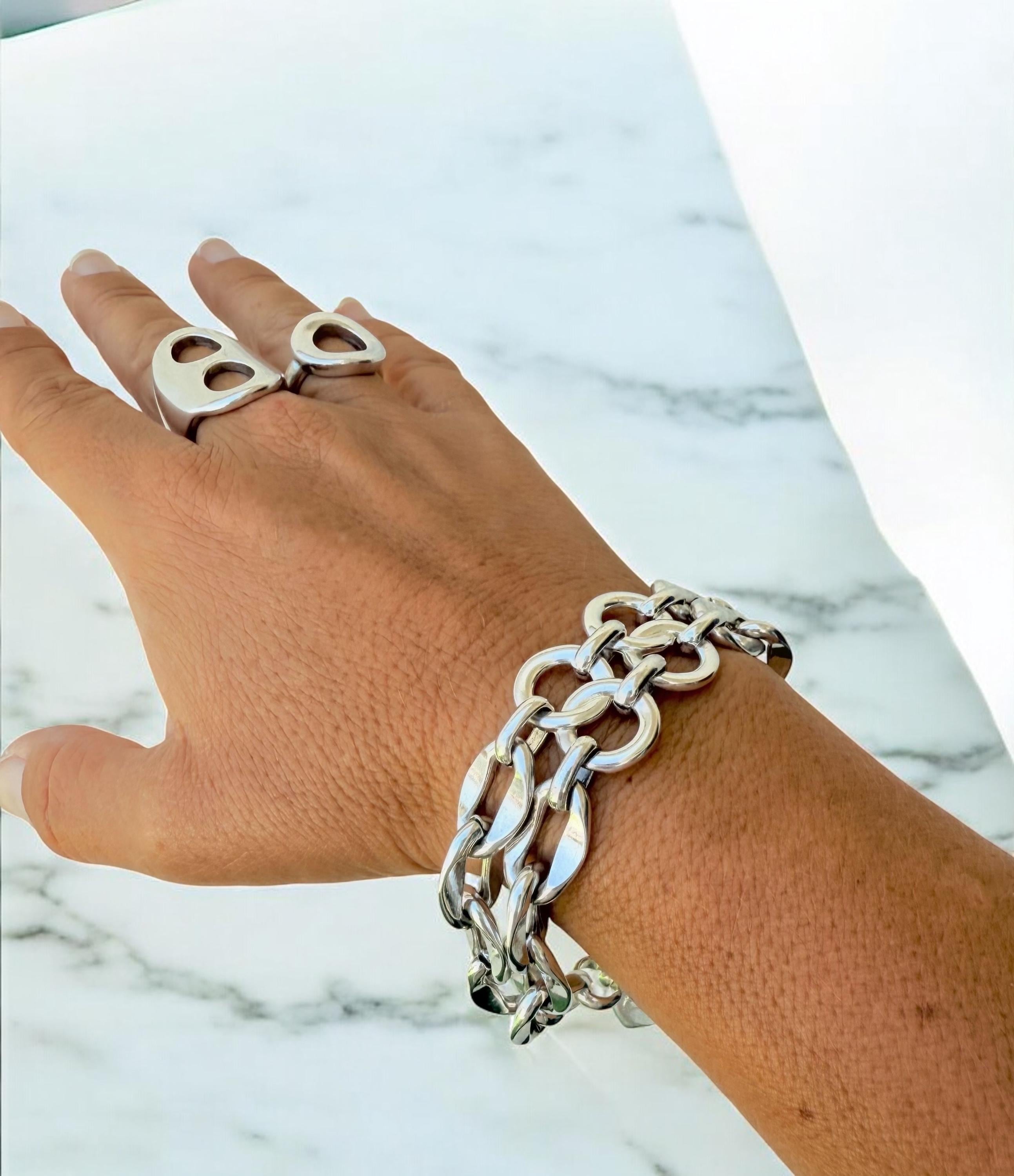 Double standard Chunky Silver chain cicle-shaped bracelet, bold link bracelet, heavyweight chain bracelet, thick bracelet, uno de 50 style,