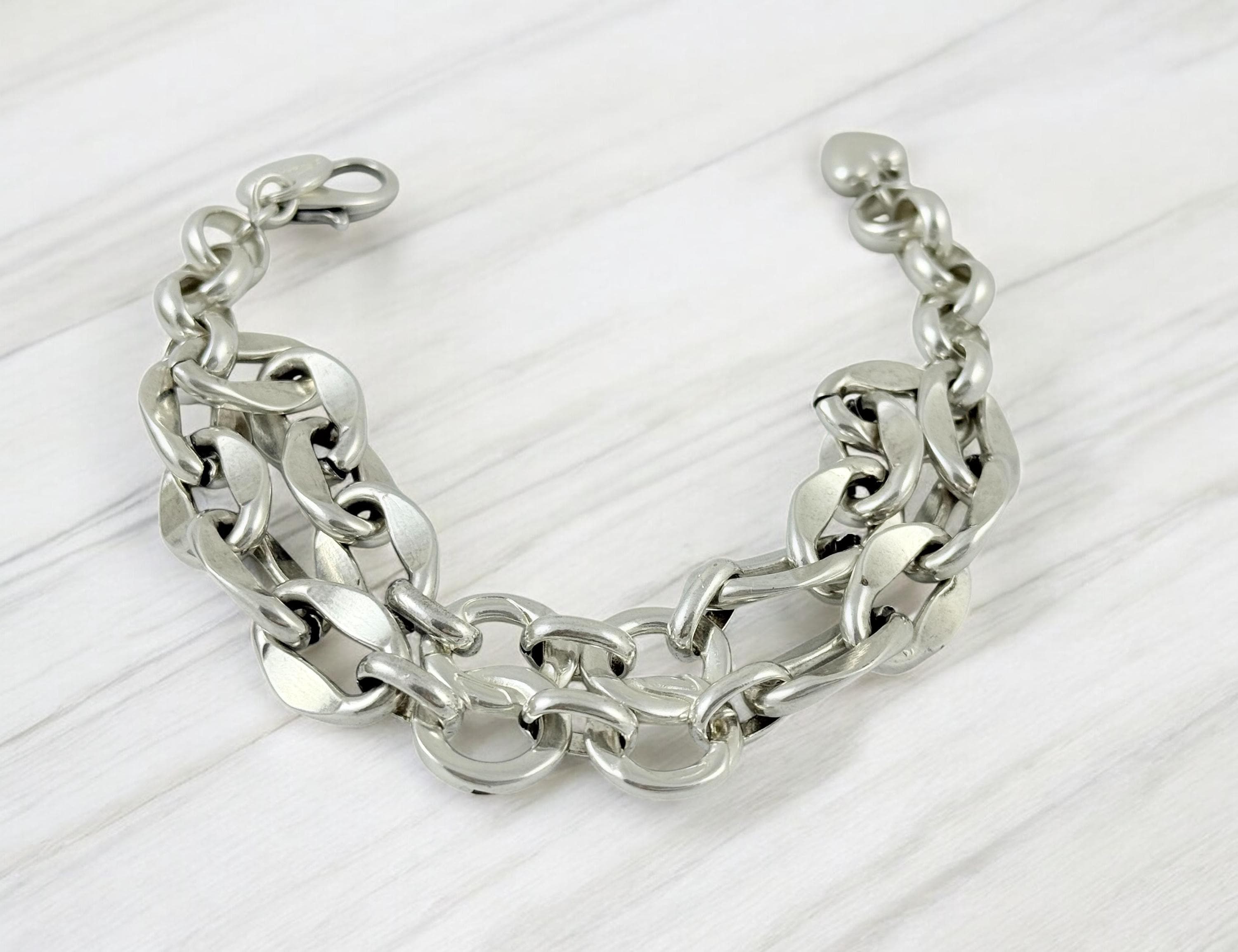 Double standard Chunky Silver chain cicle-shaped bracelet, bold link bracelet, heavyweight chain bracelet, thick bracelet, uno de 50 style,