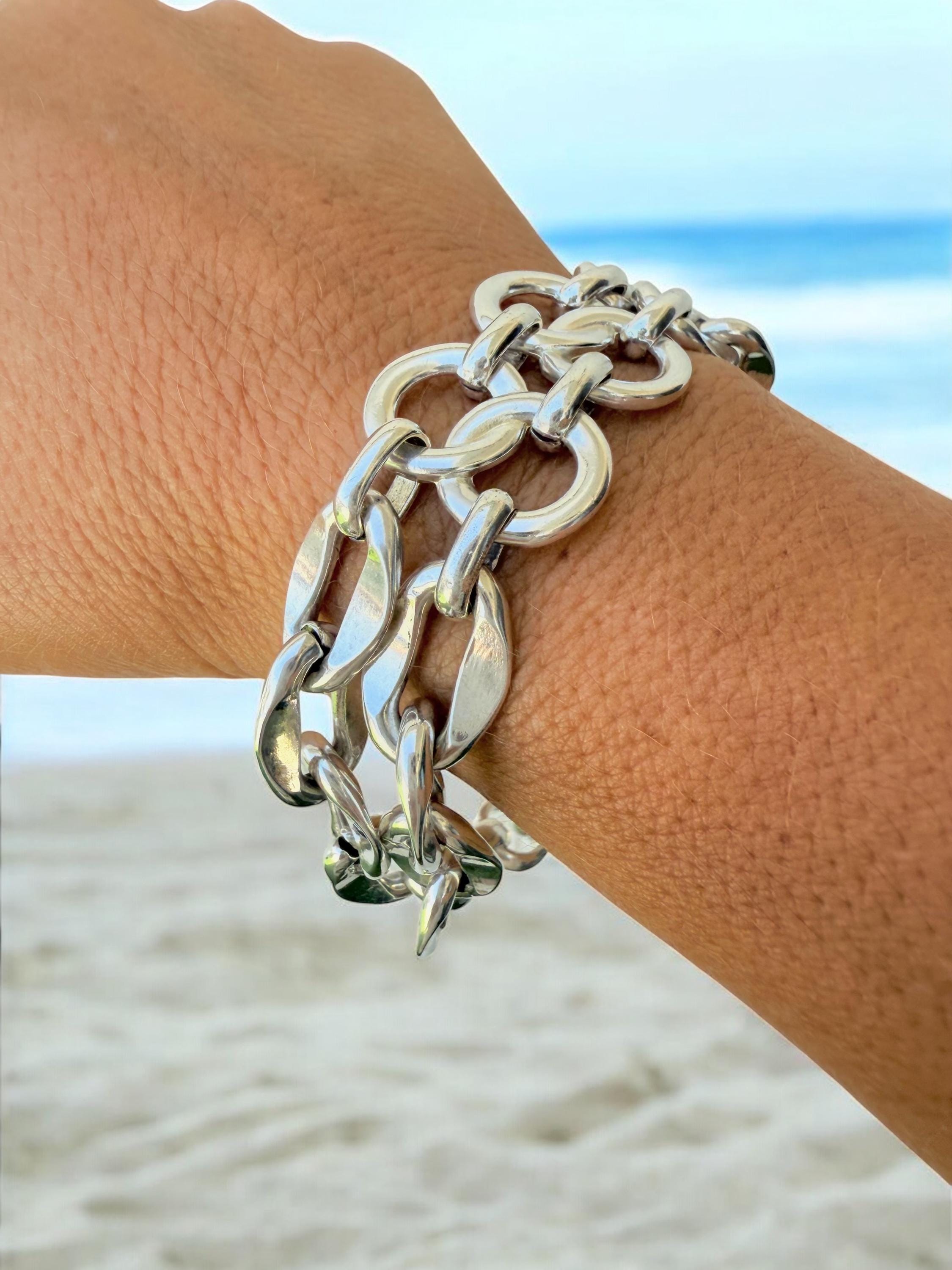 Double standard Chunky Silver chain cicle-shaped bracelet, bold link bracelet, heavyweight chain bracelet, thick bracelet, uno de 50 style,